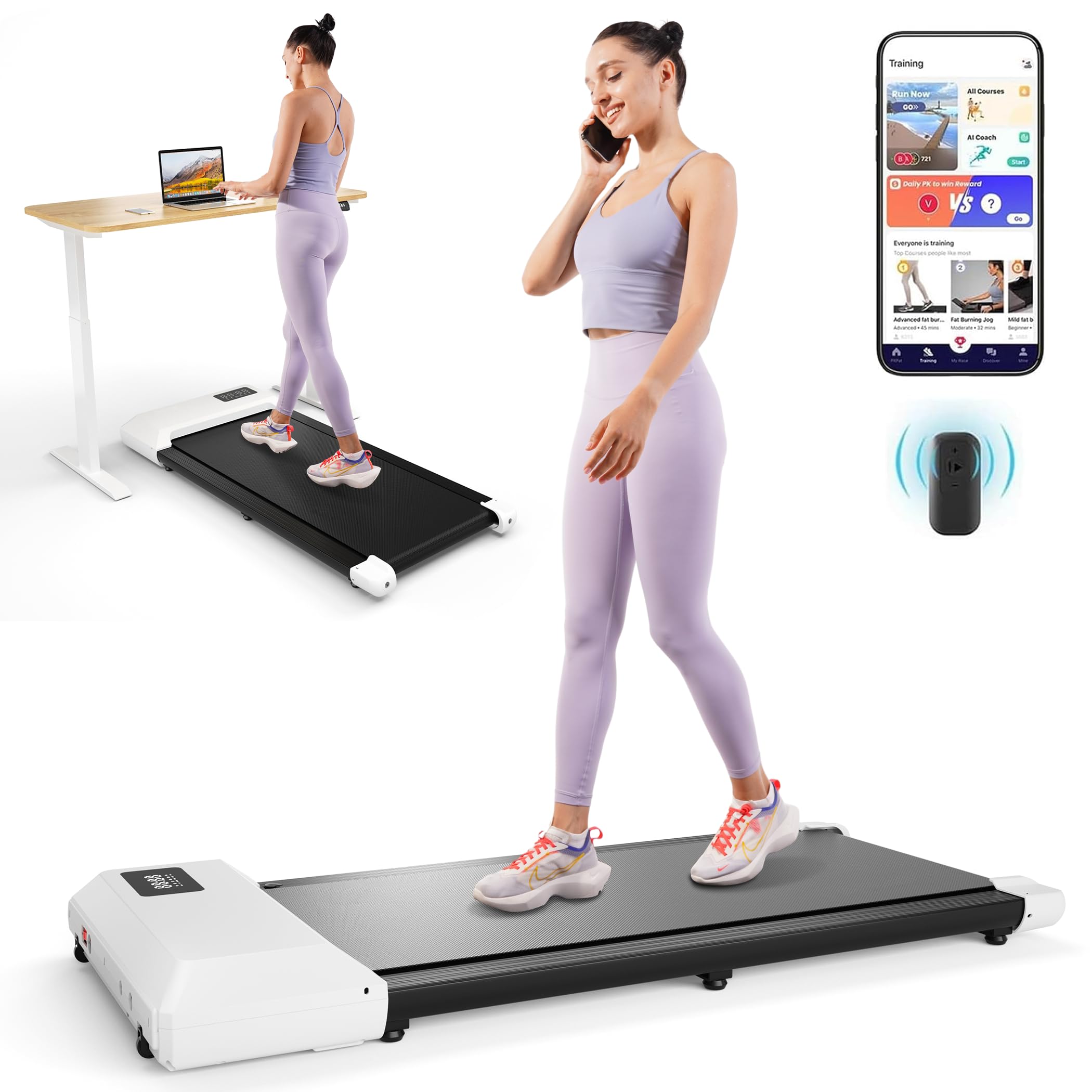 DeerRun Walking Pad in Under Desk Treadmill, Low Noise Walking  Pad Running Jogging Machine with Remote Control for Home Office, Lightweight