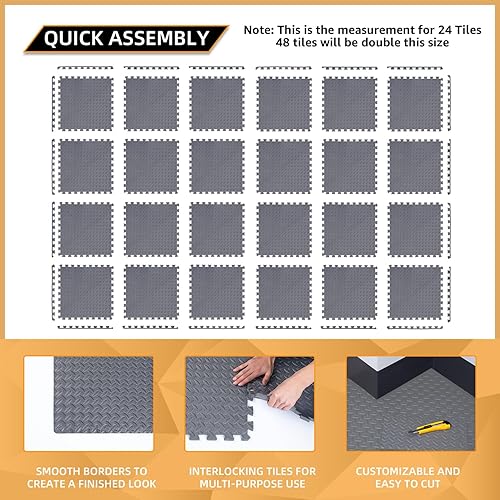 Miniatura 10 de Paquete de 24 tapetes de ejercicio extra gruesos de 12 pulgada para gimnasio en casa para niños, azulejos de espuma EVA entrelazados de alta