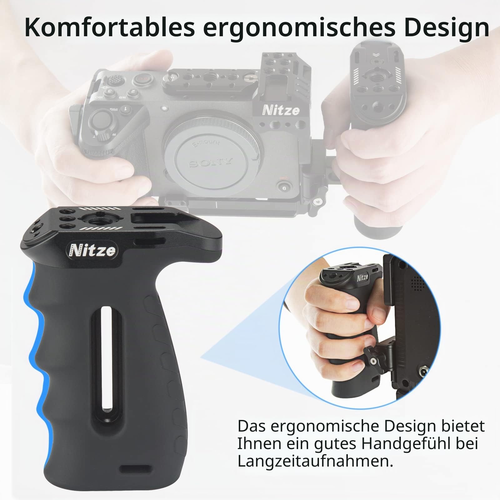 Nitze Ergonomischer Seitengriff mit NATO-Klemm, Side Handle NATO-Clamp für Linke Oder Rechte Hand, Mini-Seitengriff with Built-in Cold Shoe Nach Oben und Unten Verstellbar für Kamerakäfig-PA29C