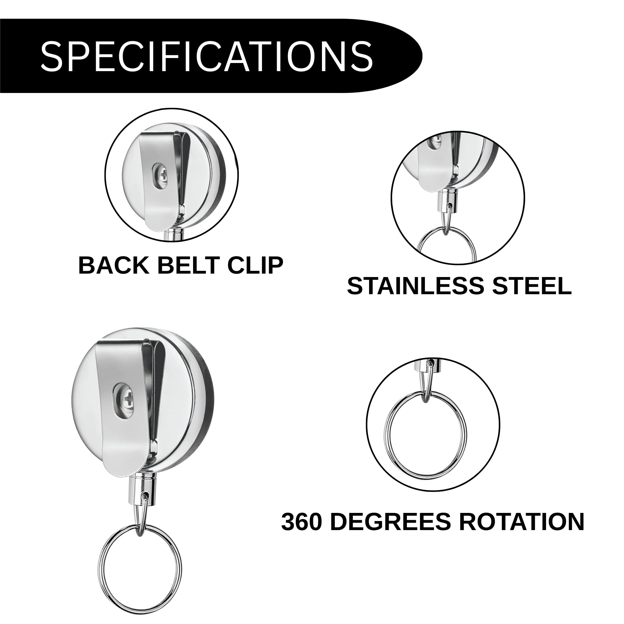 True-Ally Metal Black Retractable Reel ID Card Holder with Vertical Silicone Card Sleeve Pack of 2 with Belt Clip, Durable Badge Holder, Heavy Duty ID Badge Reel for Office, School & Security Use 4