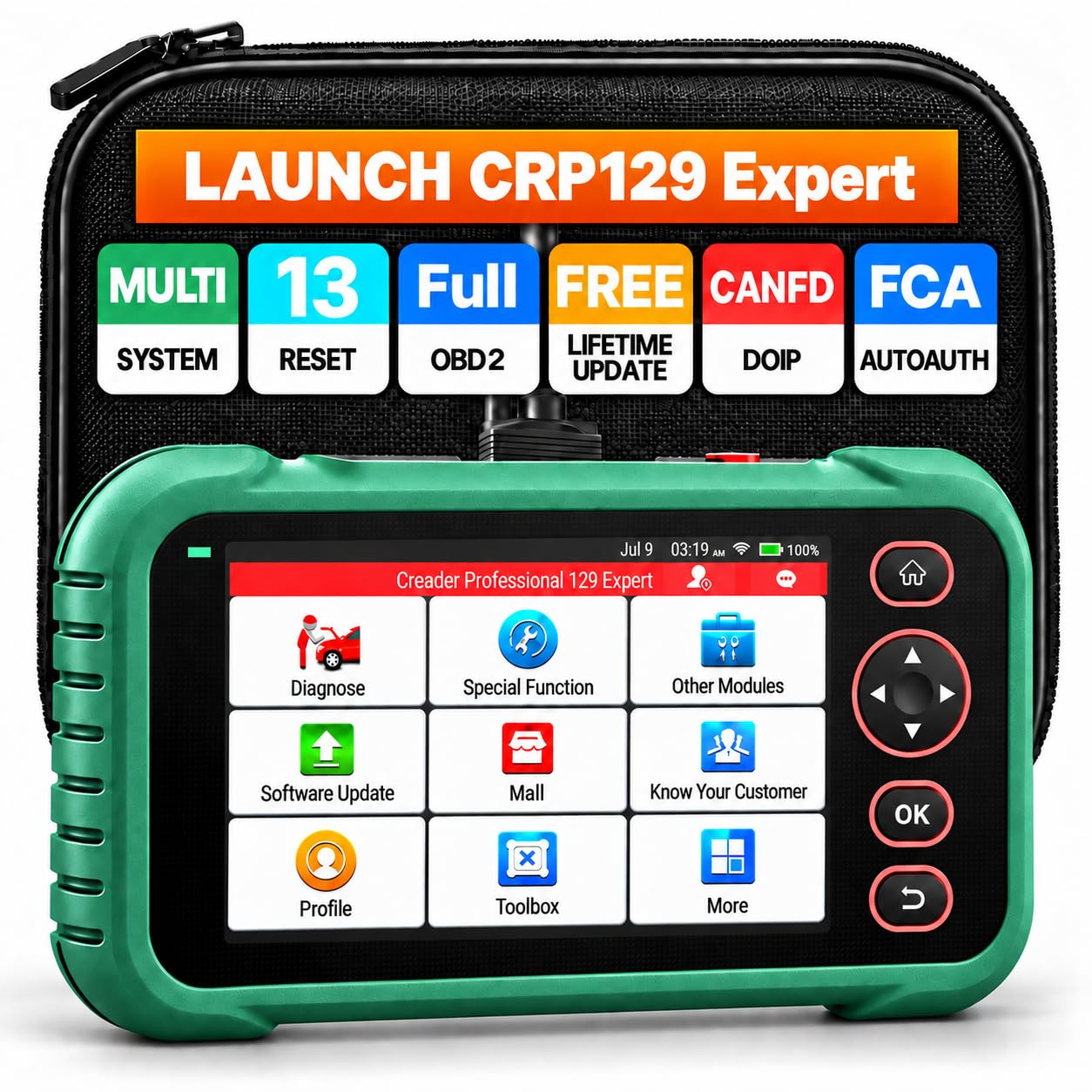LAUNCH CRP129 Expert OBD2 Scanner, strumento diagnostico con 13 servizi di reset, lettore di codici motore di trasmissione ABS SRS, CAN FD e DoIP, FCA AutoAuth SGW, Auto VIN, 64 GB ROM 6000 mAh