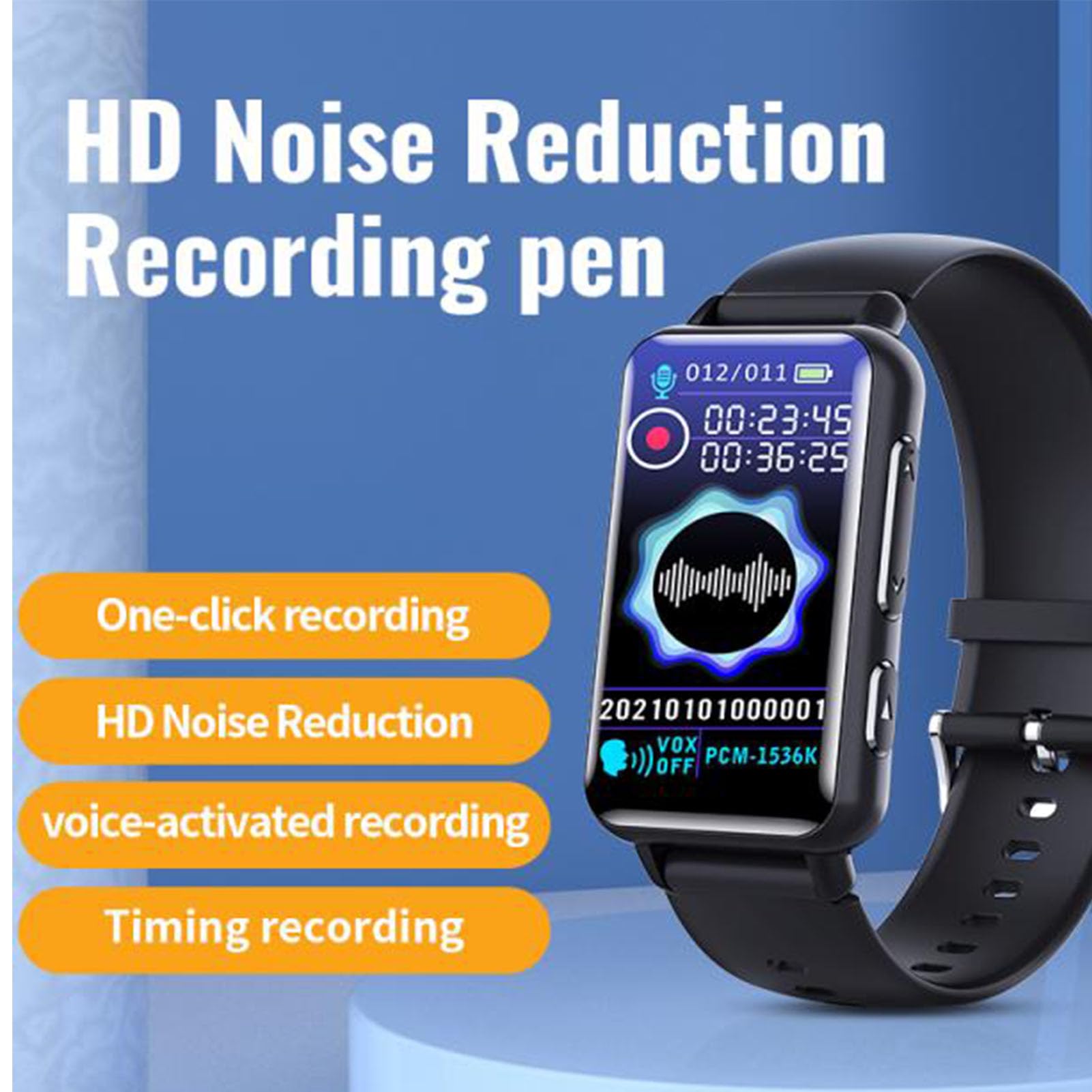 Reloj Grabador de Voz, Reproductor de Música MP3 con Pantalla IPS de 1,47 Pulgadas, Dispositivo de Grabación de Sonido con Reducción de Ruido HD con Grabación con Temporizador de