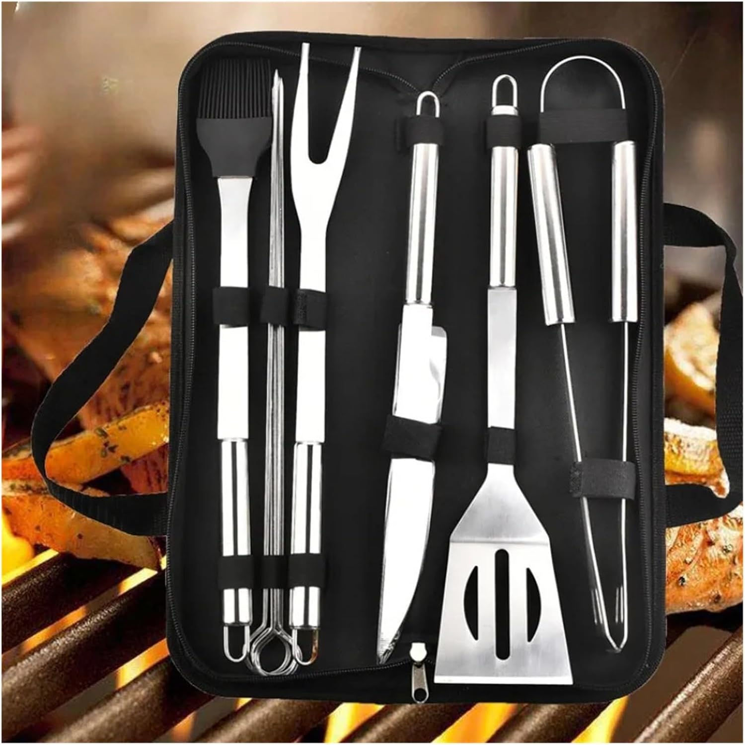 Stainless Steel Oven Set Barbecue Combination Tool Outdoor BBQ Storage Portable Cloth Bag Baking(7-Piece Set)