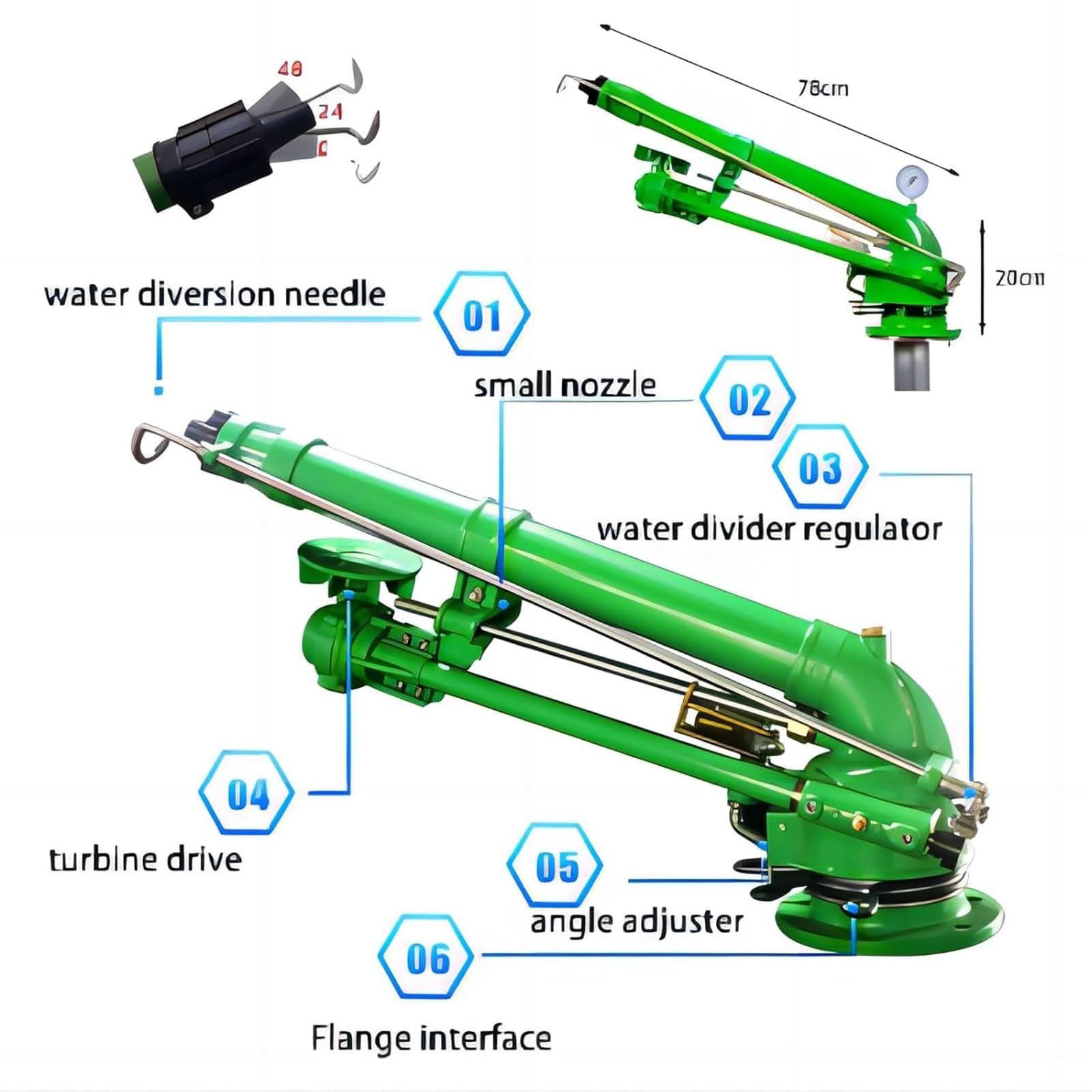 Aspersor de riego giratorio de 360°, sistema automático para riego de grandes áreas, ideal para granja, césped, jardín, campo y eliminación de polvo industrial