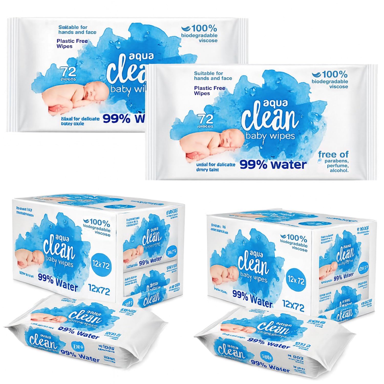 Greenfields 12 Pack Clean Plastic-Free Biodegradable Baby Wipes – 99% Purified Water, Ultra-Gentle & Chemical-Free Wet Wipes for Newborns, Sensitive Skin & Daily Baby Care – Fragrance-Free