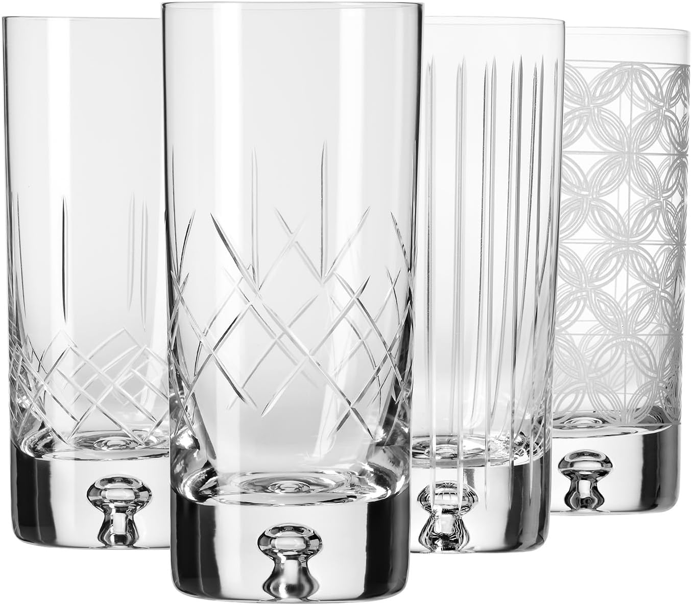 Krosno – Cocktail, Water and Juice Glasses 300 ml, Set of 4 – Aurora Collection – Hand-Painted – Lead-Free Crystal – Ideal as a Gift – Purple & Navy Blue, Green & Navy Blue