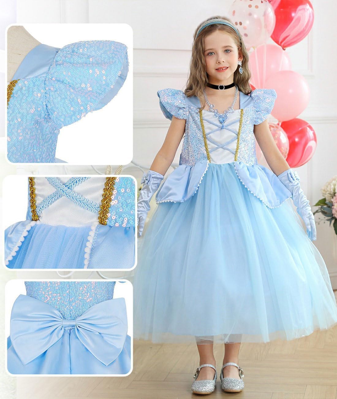 Cinderella Costume for Girls Kids Blue Princess Dress with Accessories Halloween Birthday Party Outfits - Image 5