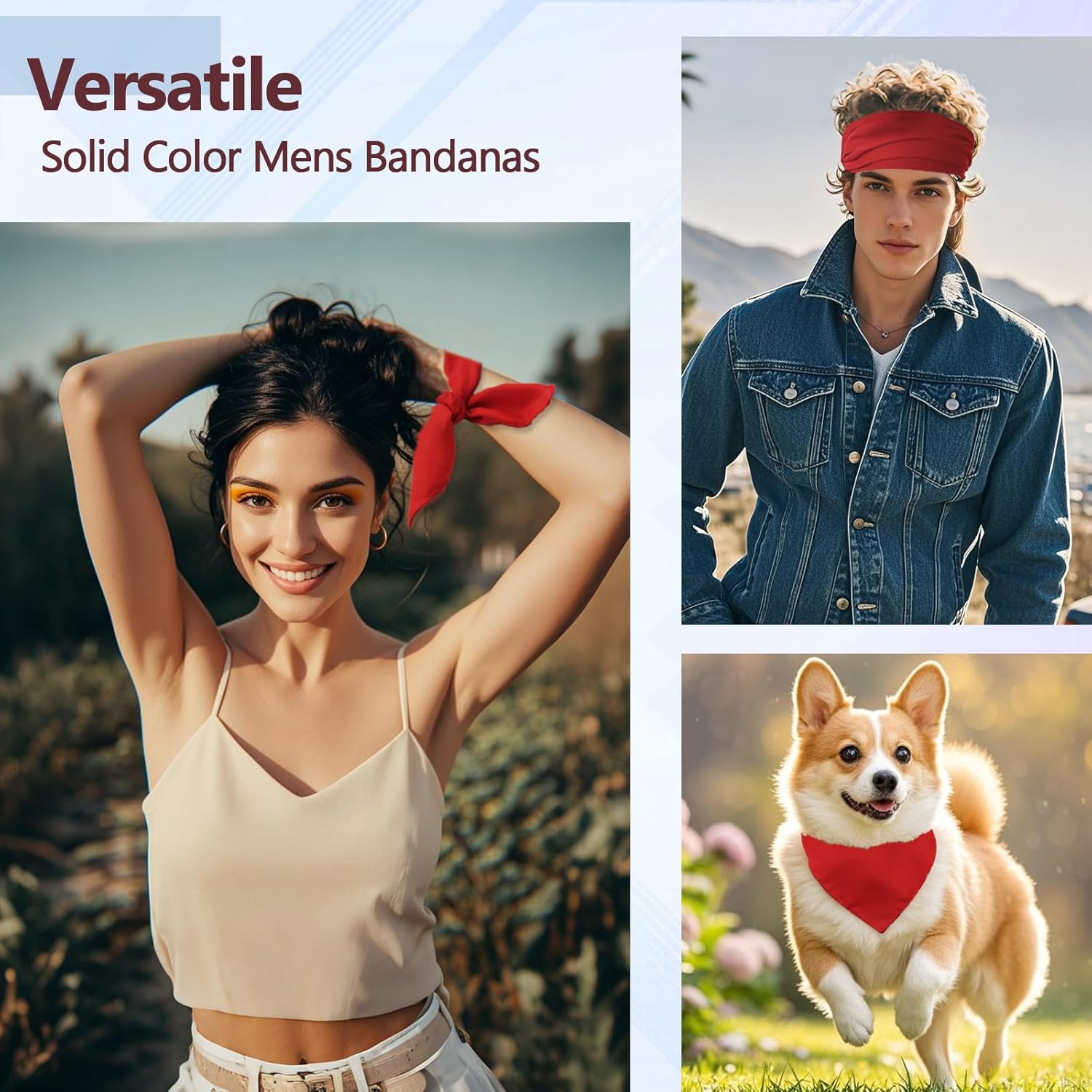 21"X 21" Hair Bandanas for Men Women, Solid Color Womens Bandana Classic Mens Neckchiefs for Beach Vacation Travel - Image 5