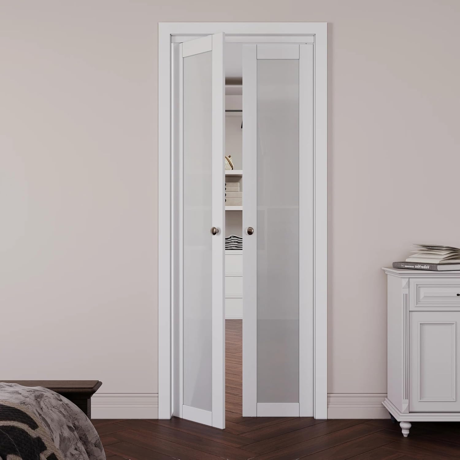 1-Lite Glass Door Solid Core Manufactured Wood French-Pivot Door with Installation Hardware, 36" x 80"