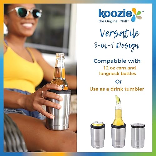 Miniatura 2 de KOOZIE Enfriador de latas triple 3 en 1 de acero inoxidable, botella o vaso con tapa para latas estándar de 12 onzas, aislamiento al vacío de doble