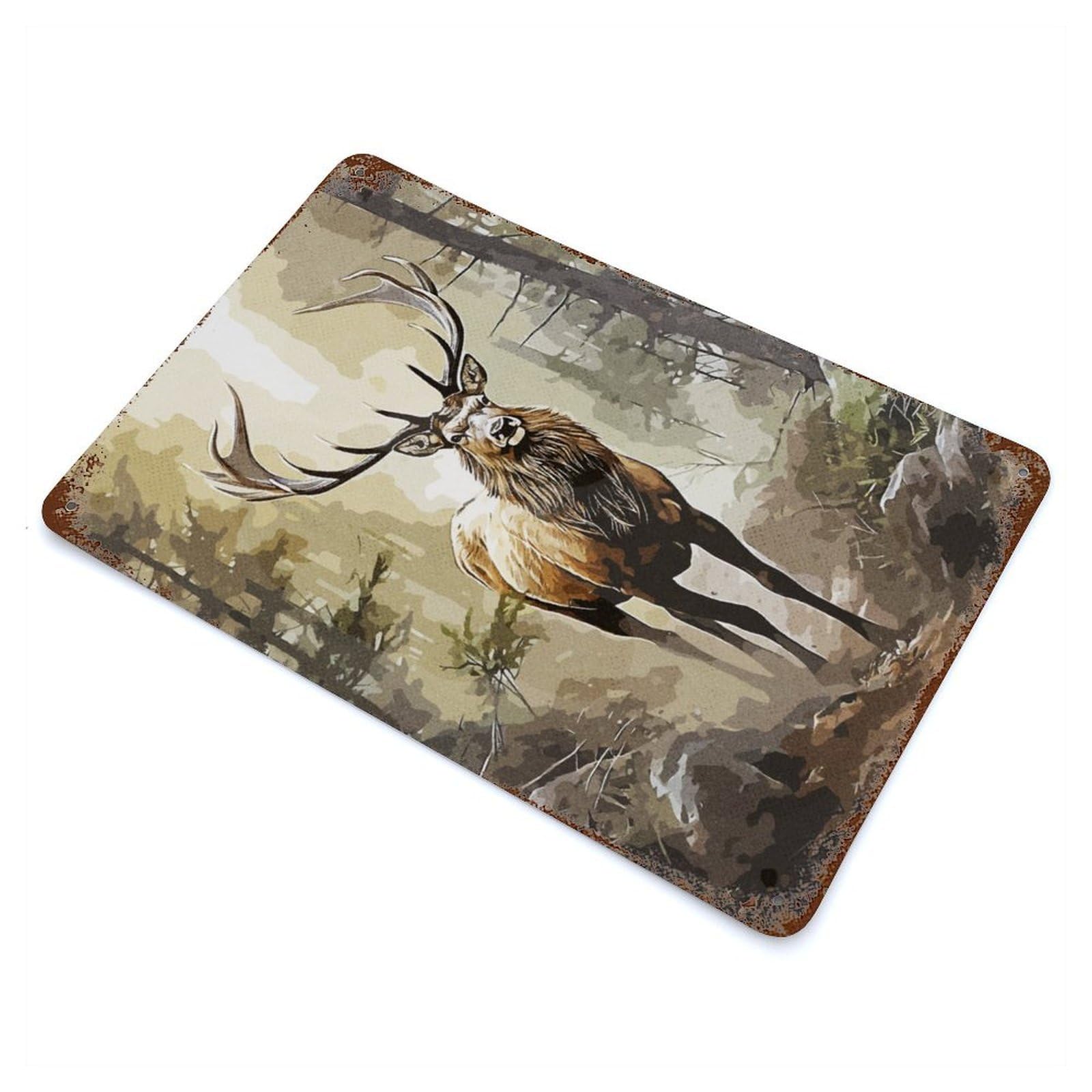 Vintage Rust Metal Sign with Deer Wild Design 11.8"x7.9", for Garage, Bar And Workshop Decor, Retro Wall Decor