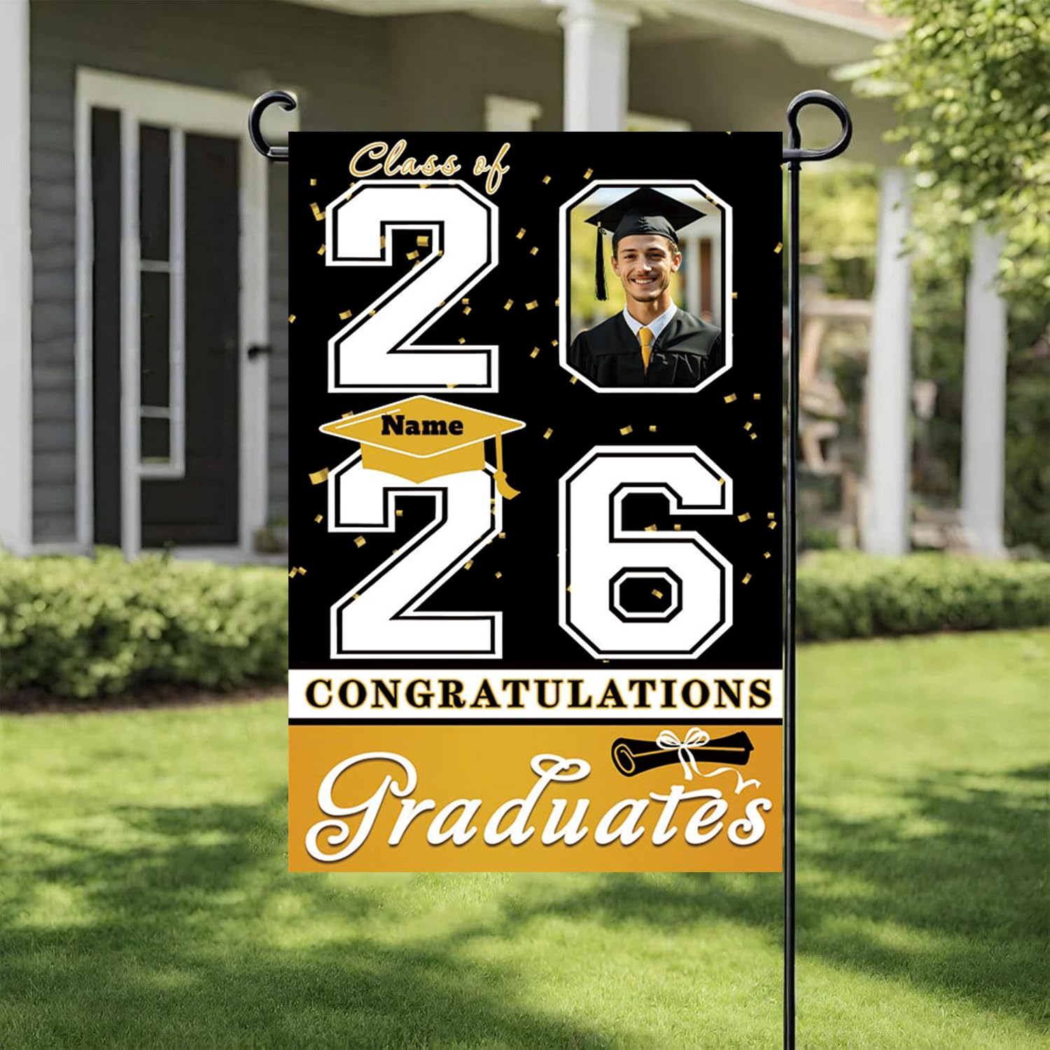 Dicodes Personalized Graduation Garden Flag 2026 Congratulation Grad Yard Sign Outdoor Home Flag for Graduation Party Ceremony(Yellow)