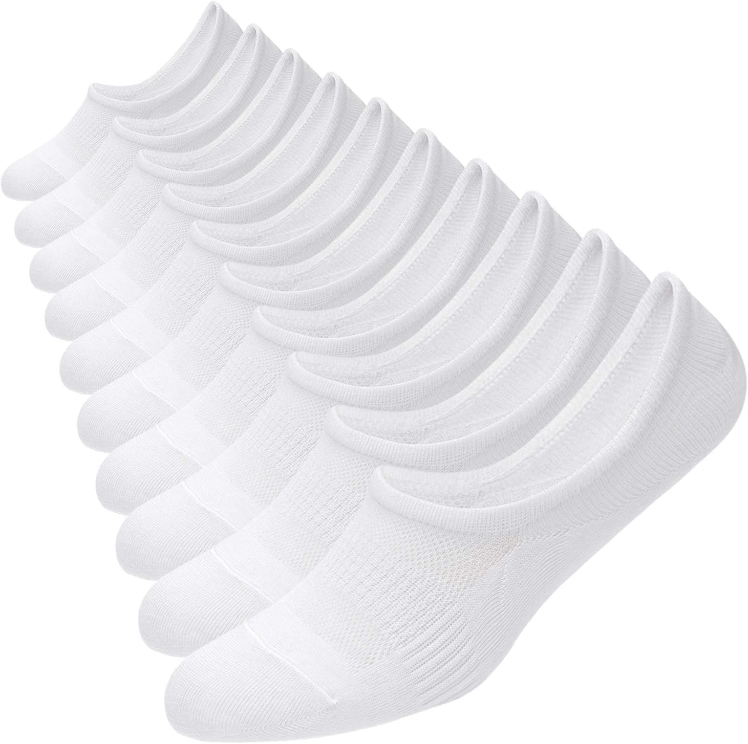WANDER No Show Socks 10 Pairs Cotton Non Slip Low Cut Invisible Loafer Socks Men&Women Boat Liner 6-8/9-11/12-14