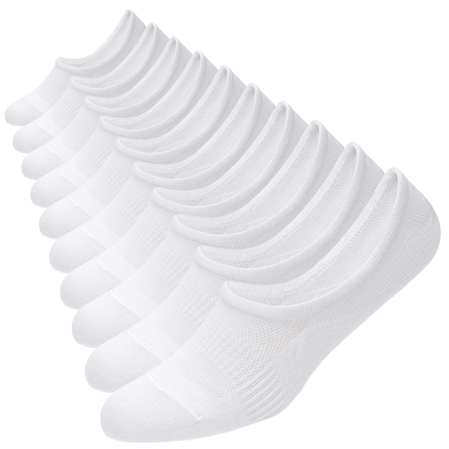 No Show Socks 10 Pairs Cotton Non Slip Low Cut Invisible Loafer Socks Men&Women Boat Liner 6-8/9-11/12-14