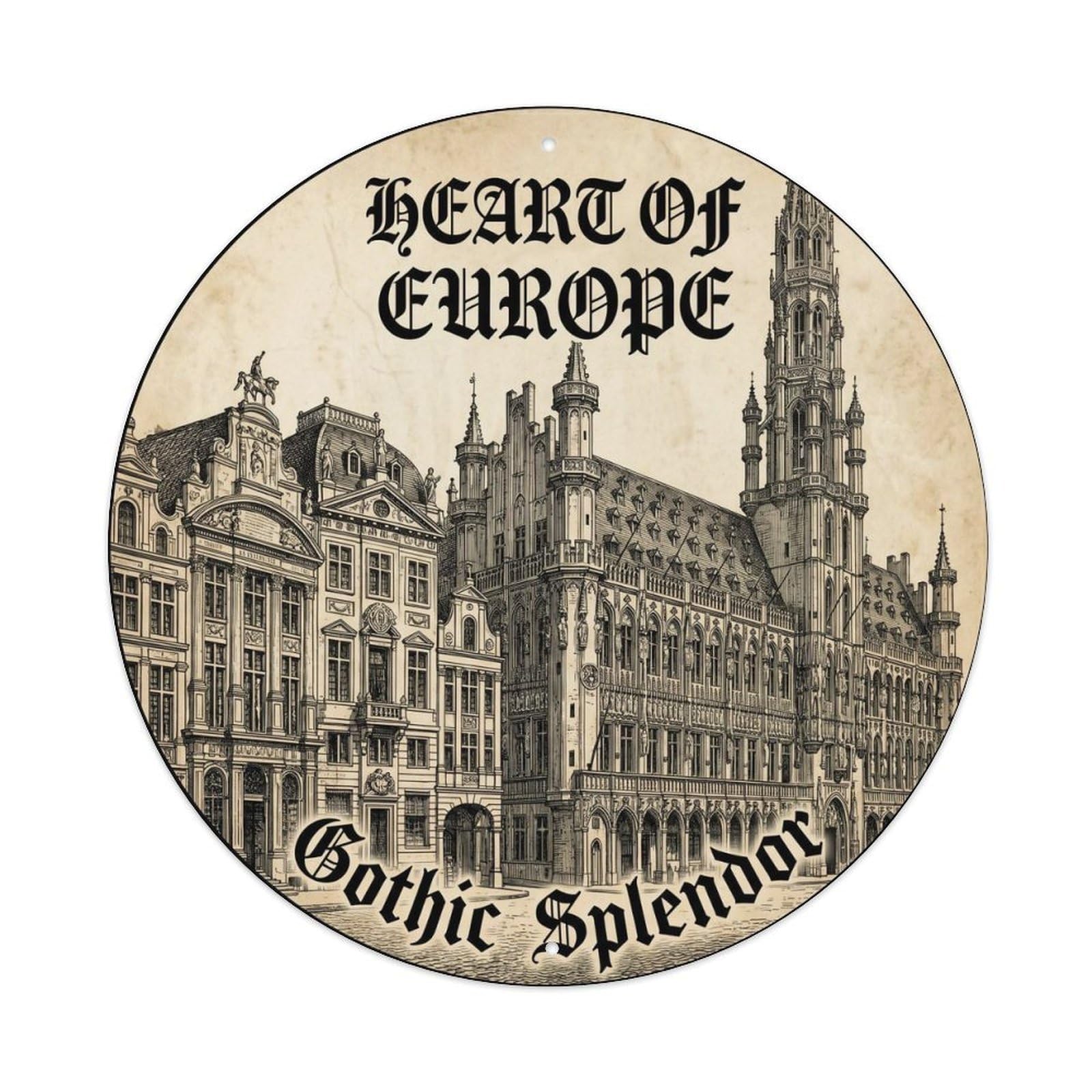 Yrnq Vintage Style Vintage Travel Heart Gothic Splendor Vintage Metal Tin Sign Plaque Wall Decor For Cafe, Club, Garden Round Metal Poster 8X8inch