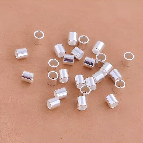 Miniatura 6 de 30 cuentas engarzadas para fabricación de joyas, cuentas de plata de ley S925, cuentas de tubo de crimpado de 0.079 pulgadas para hacer aretes,