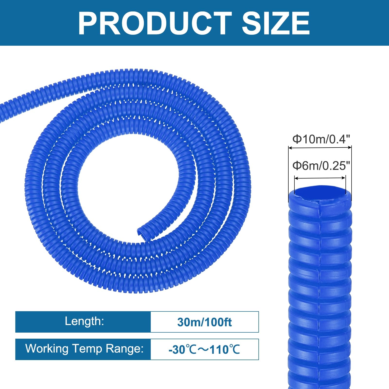 sourcing map Gaine de protection flexible de 6,35 mm avec outil d'installation - Gaine de gestion de câbles pour le bureau, la maison, les câbles électriques et automobiles, bleu