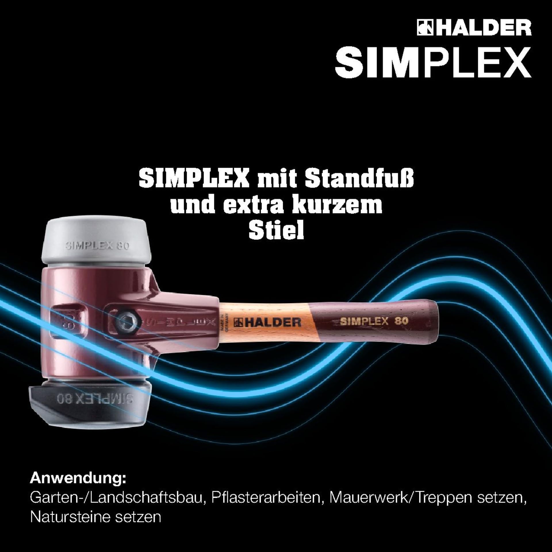 Simplex - Schonhammer, Gummikomposition, mit Standfuß/TPE-mid; mit Tempergussgehäuse und hochwertigem extra kurzen Holzstiel | D=60 mm/Stielausführung=extra kurz | 3023.262