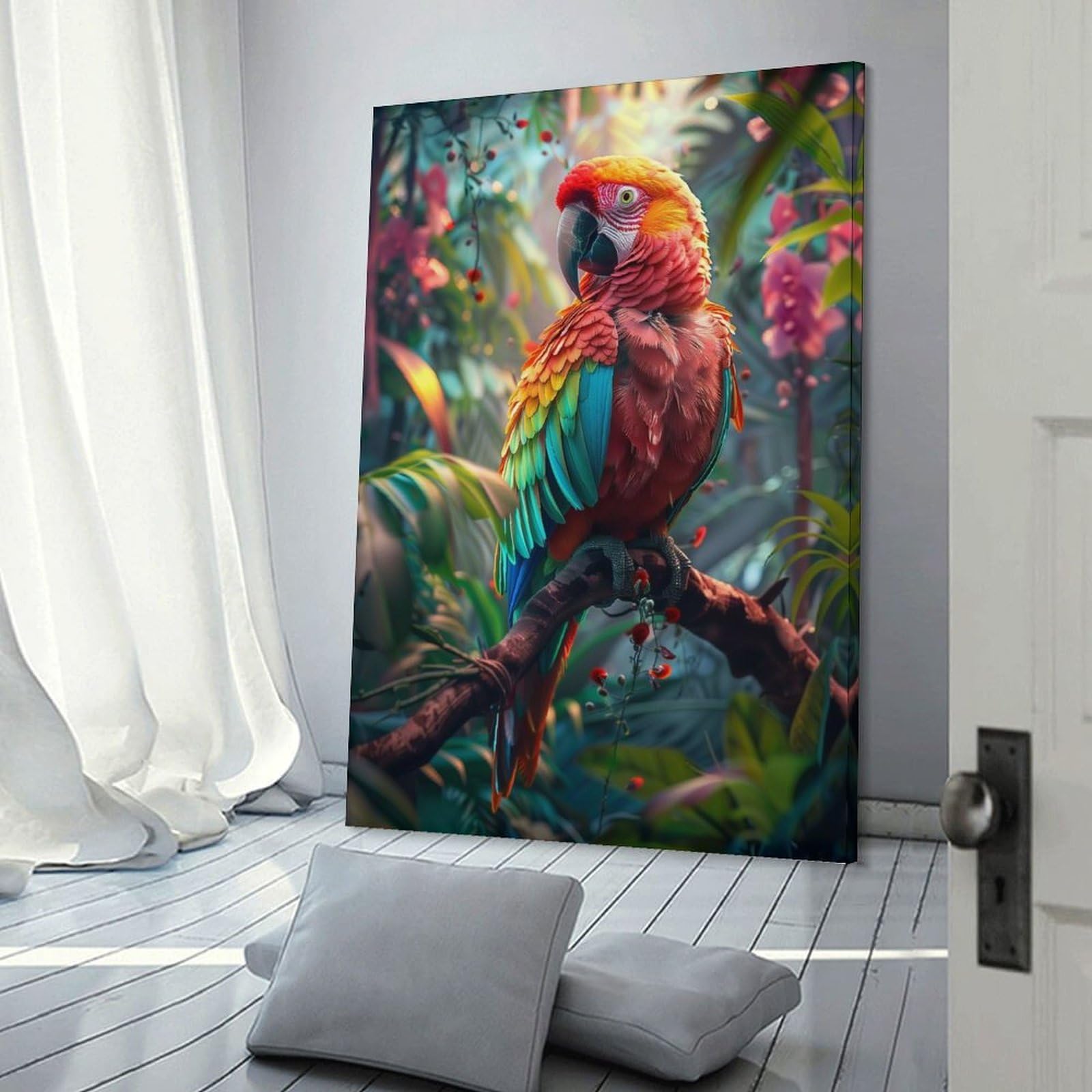 Junmoney Colorful Jungle Parrot Wall Art Print 16x24inch(40x60cm), for Gallery Wall Layouts in Home Or Office, An Easy Match for Collected Prints