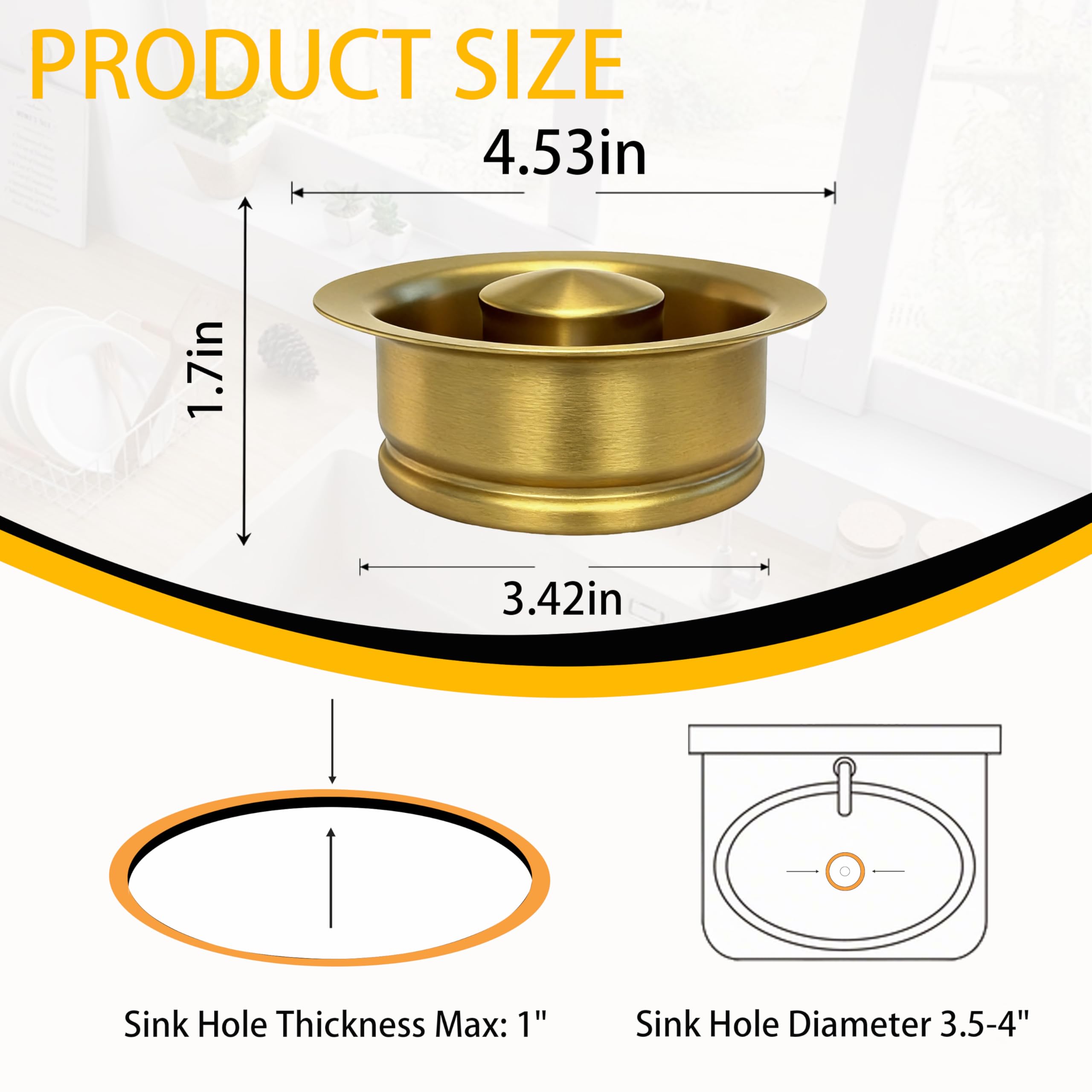 Brida y tapón de eliminación de basura para fregadero de cocina, brida universal para drenaje de fregadero de 3-1/2 pulgadas, accesorio de repuesto de acero inoxidable 304 para triturador de basura