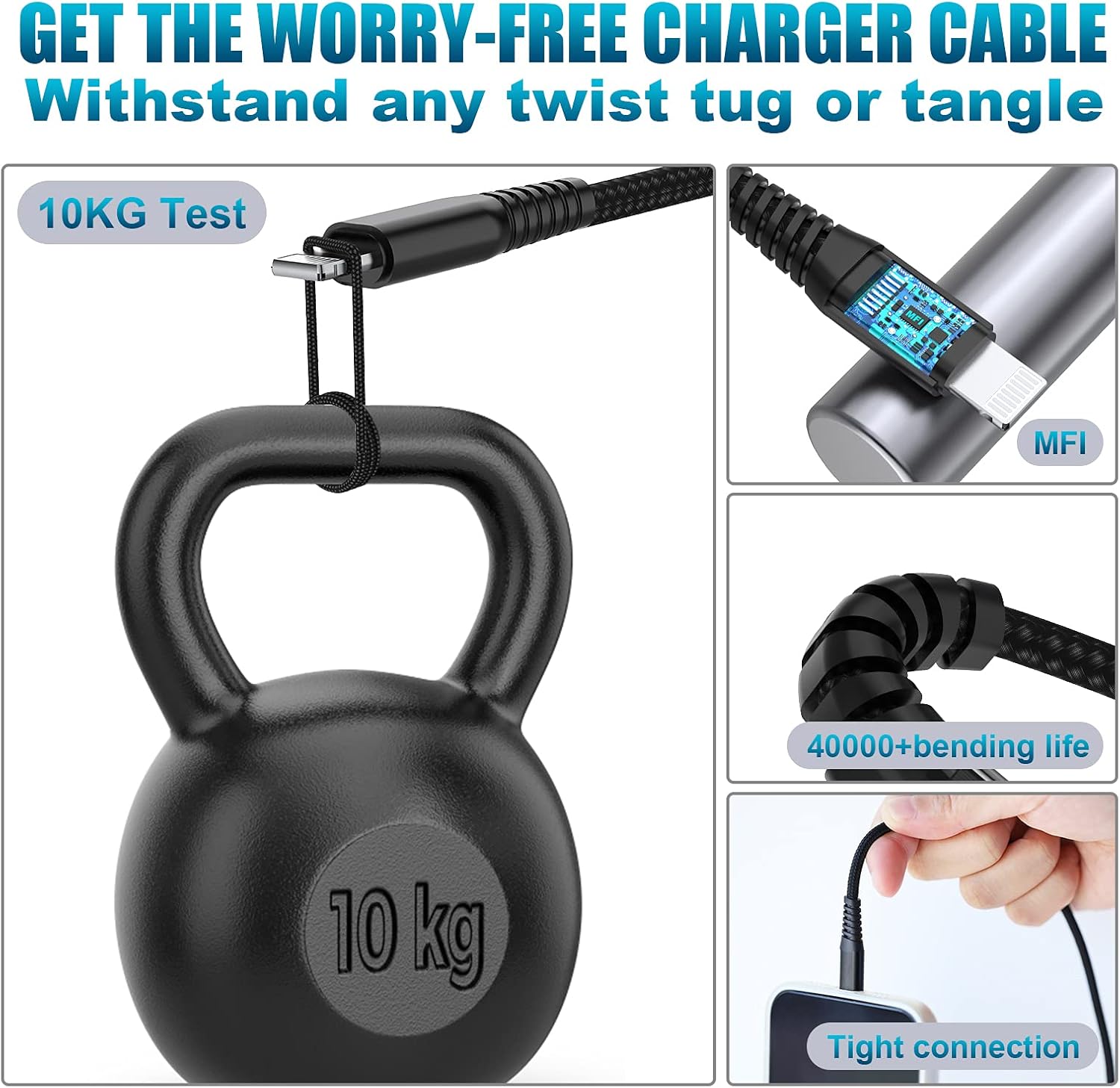 المتكامل - كيبل شحن ايفون قصير ، سلك شاحن USB الى لايتنينج لاب... - view 4