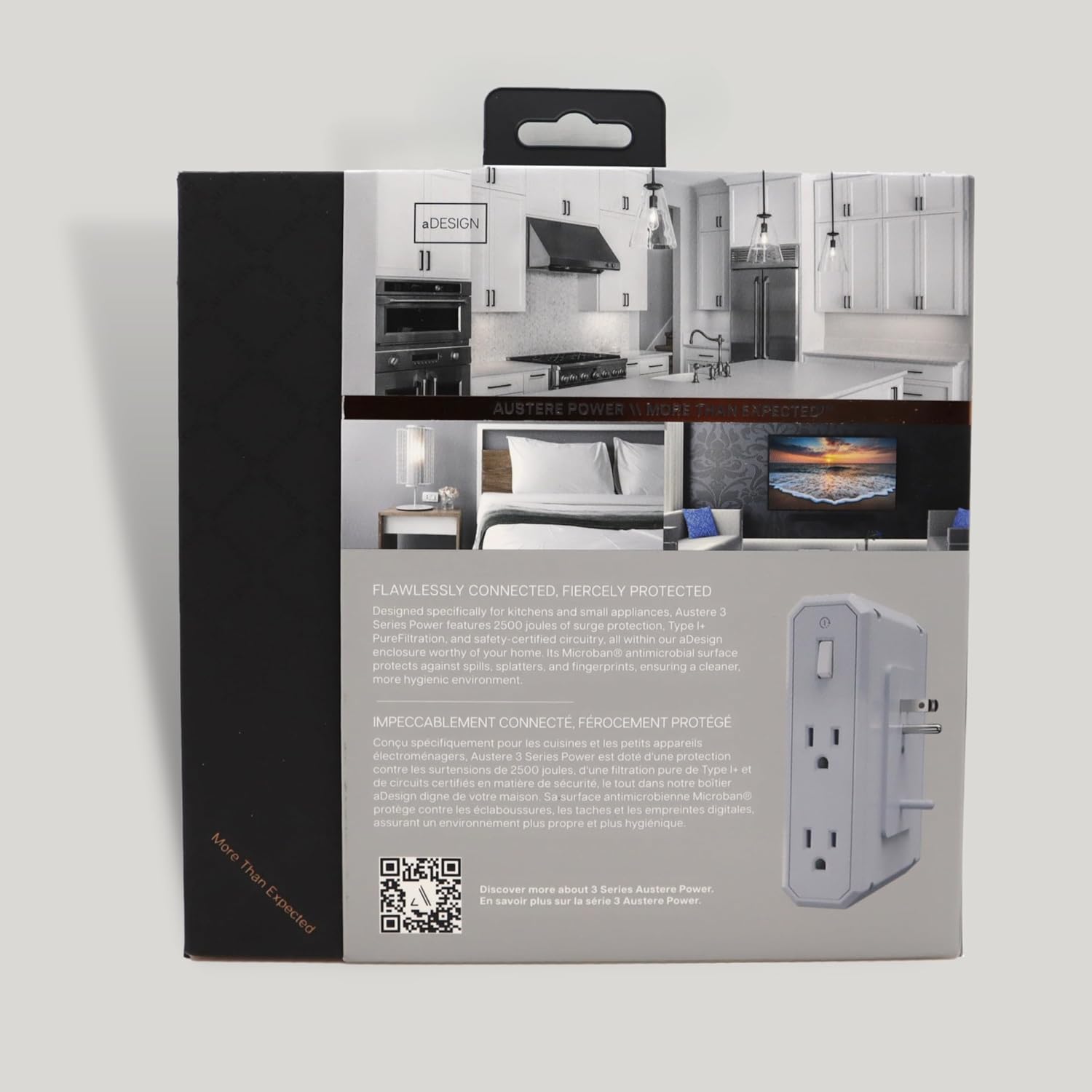 Austere III Series, Appliance Wall Power 4 Outlet Surge Protector for Kitchen, 2500 Joules, Flameless MOV, Overcurrent Protection, SmartFit Outlets, 4 Year Component Guarantee