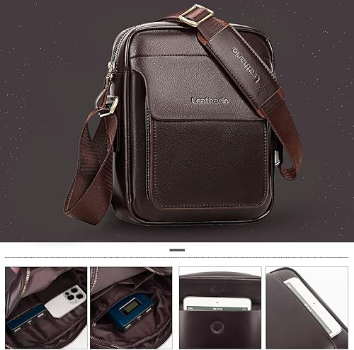 Miniatura 3 de Leathario Bolso cruzado de cuero para hombre, bolso de hombro para hombre, bolso de mensajero para trabajo, negocios, viaje