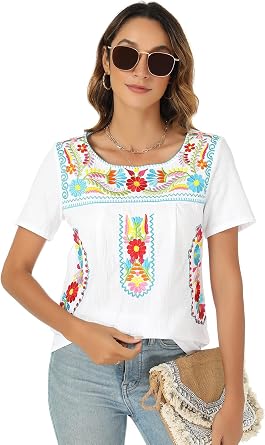 Mexican Shirts for Women Traditional Embroidered Tops Cinco De Mayo Fiesta Style Outfit