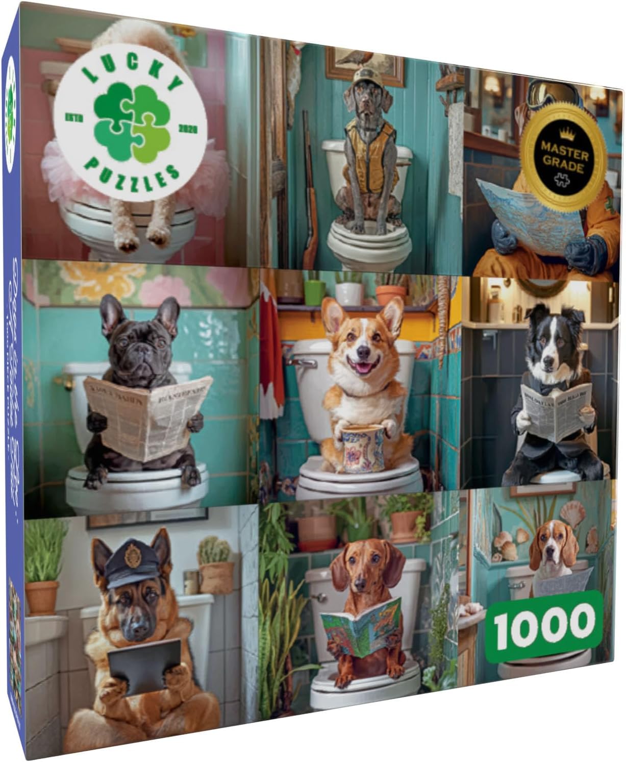 Lucky Puzzles - Dogs in The Loo: A Toilet Tail - 1000 Piece Jigsaw Puzzle for Adults | Funny Dogs Puzzle | Hilarious Dog Bathroom Humor Puzzle