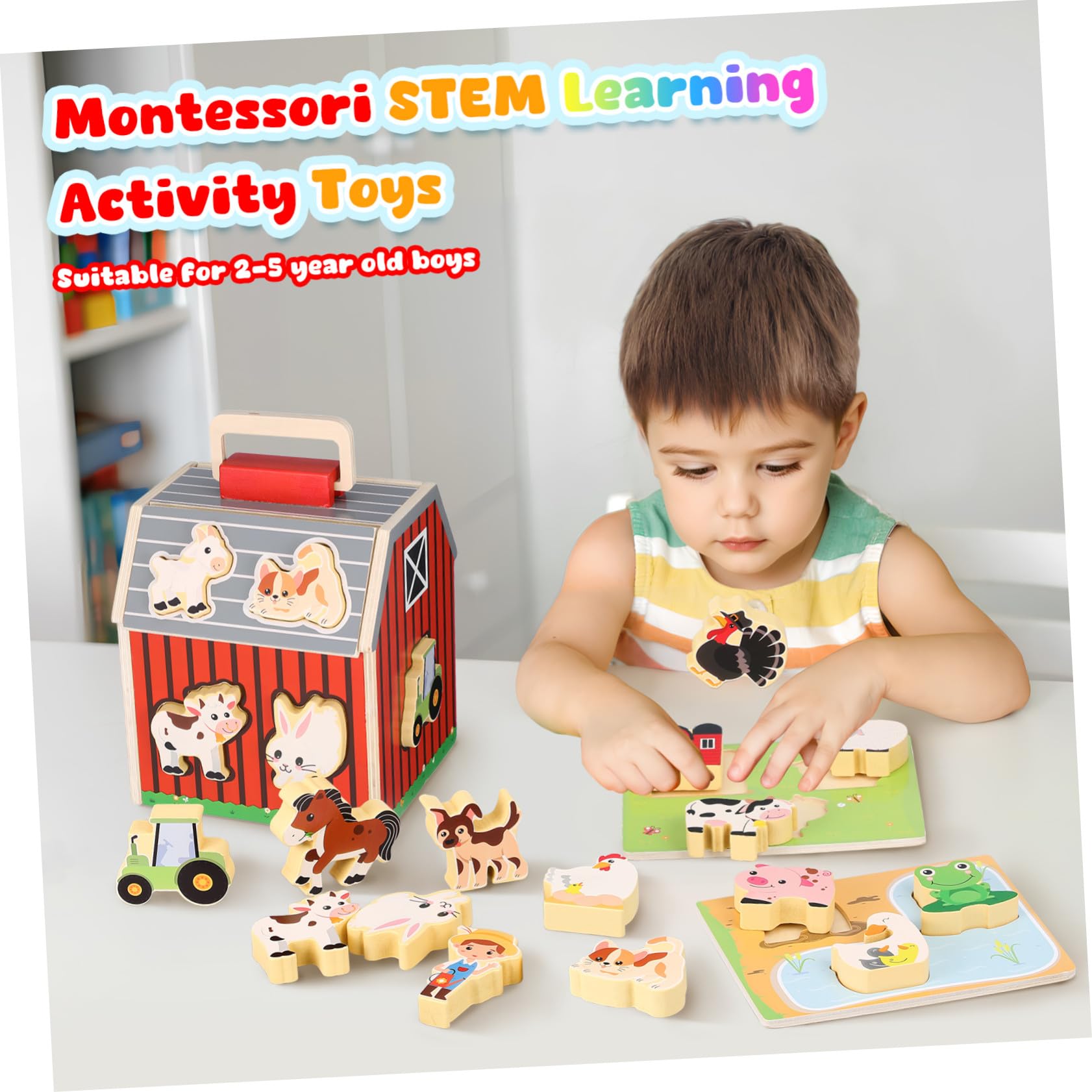 BESTonZON Giocattoli in Legno per Fienili con Figure di Animali da Fattoria Giocattoli Montessori per Ragazzo Ragazza di Anni Attività Prescolari in Legno Sicuro e Robusto