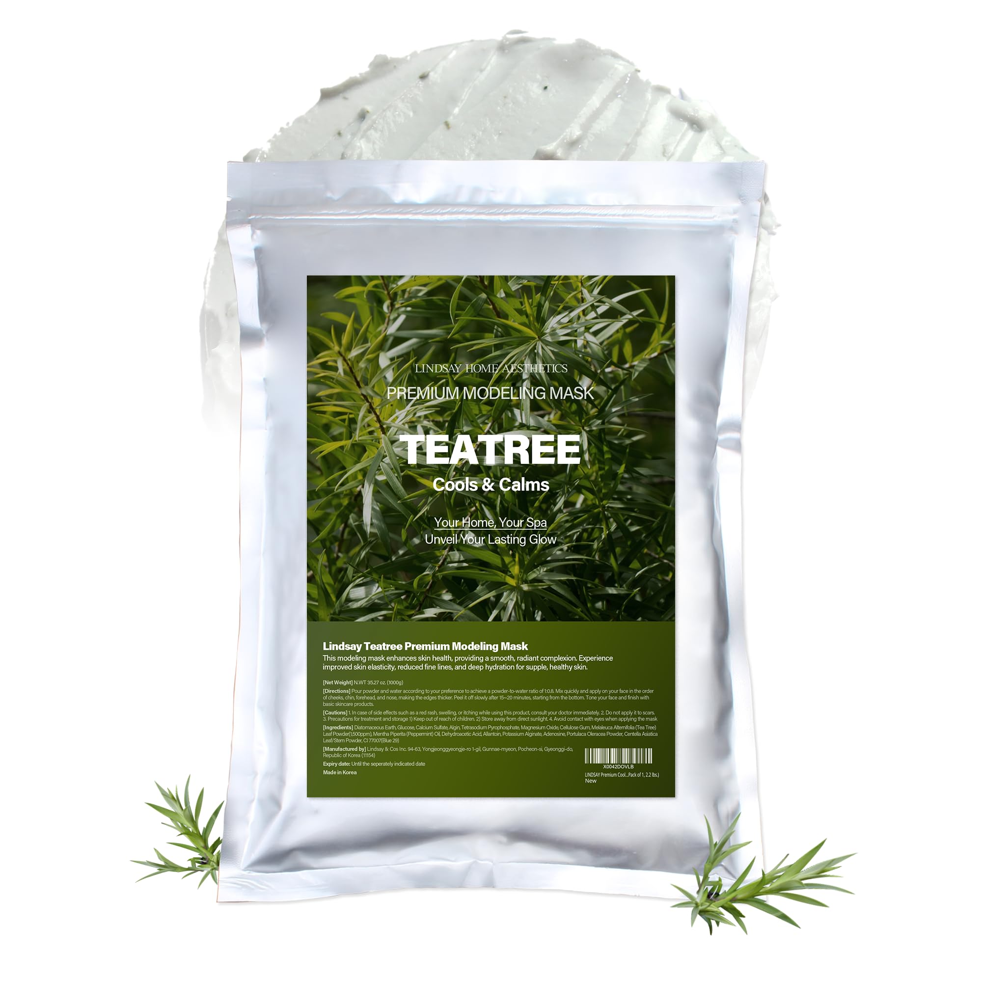 LINDSAY Premium Modeling Pack - Korean Skin Care Face Modeling Mask – Refreshing & Hydrating Face Mask Spa Facial Peel-off Mask (35.2 Ounce, Tea Tree)