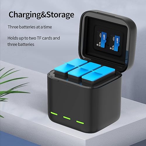 Miniatura 5 de TELESIN - Cargador de batería para GoPro Hero 12, 11, 10, 9, negro, paquete de 2 baterías de repuesto con estuche de carga triple tipo C, cable de
