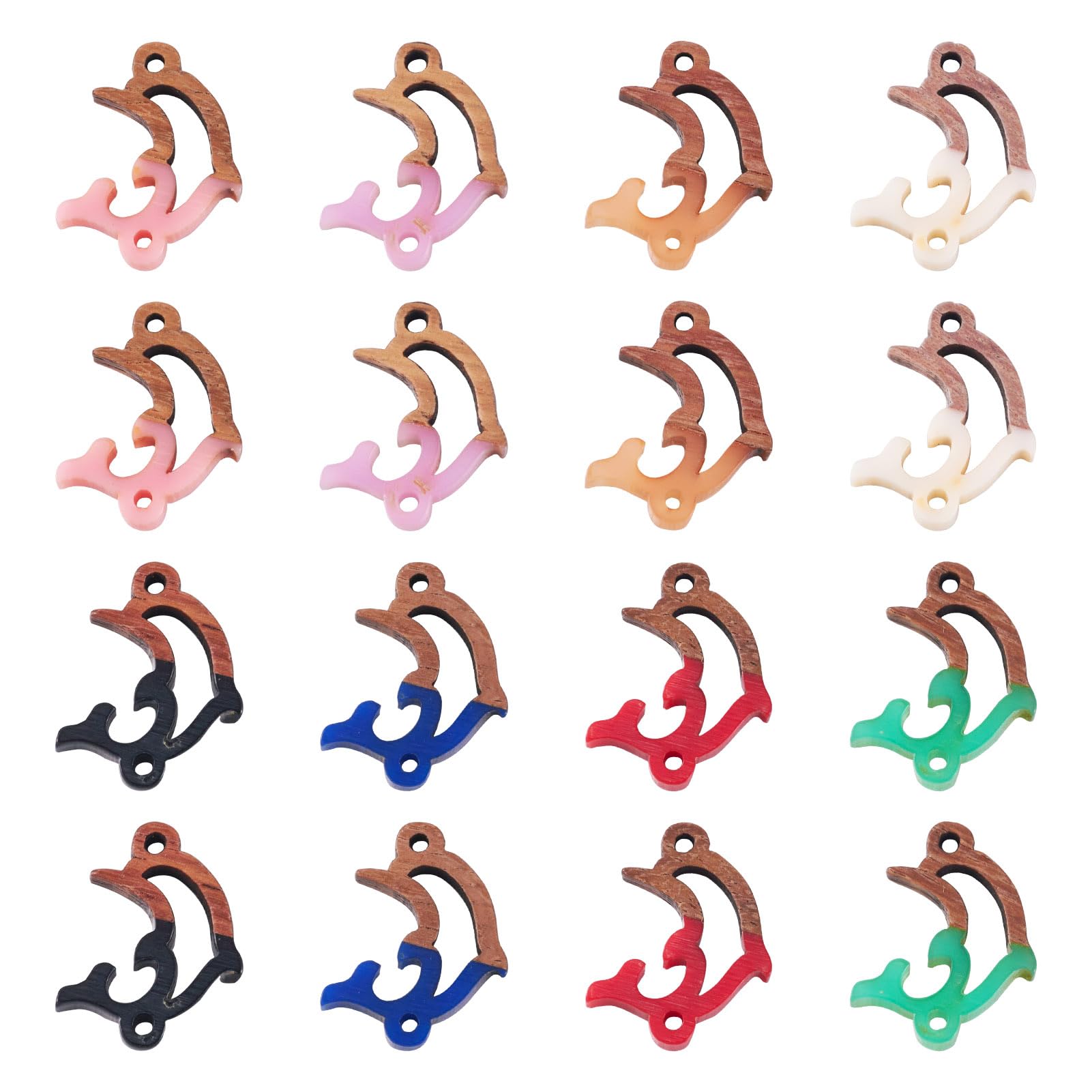 FASHEWELRY 16Pcs Dolphin Pendant Animal Resin Walnut Wood Connector Charms Links for Earrings Bracelet Necklace Jewelry Making