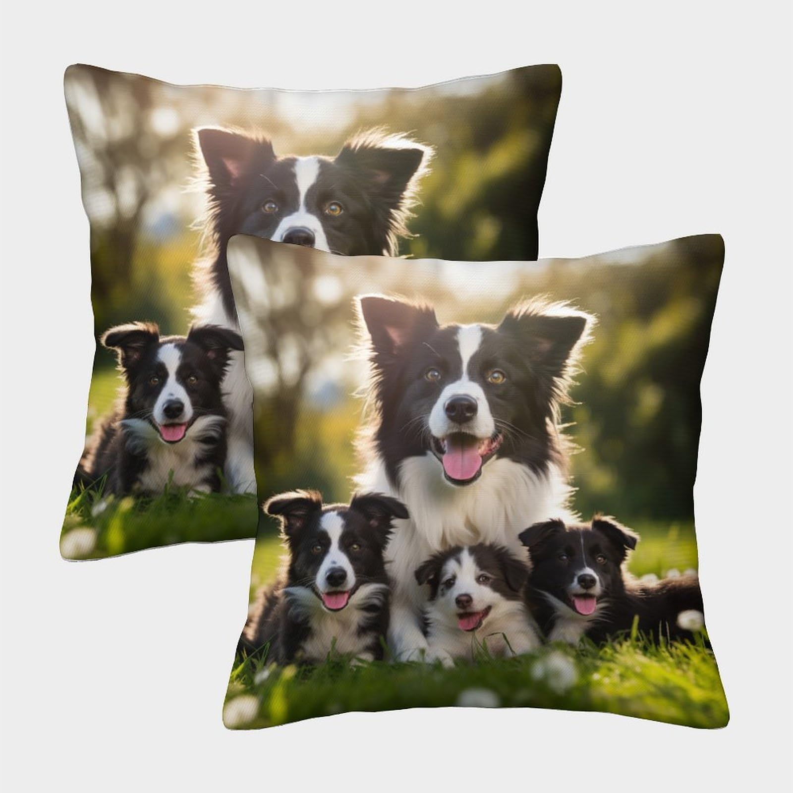 Mefese Cute Border Collie Dog 3D Printed Square Pillowcases Square Throw Pillow Garden Cushion Super Soft Pack Of 2 For Patio,Couch, Tent, Balcony And Sofa 40X40cm