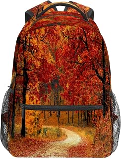 Mochila escolar para meninos e meninas outono laranja natureza estudante bolsa de ombro livro menino menina leve durável médio ensino médio ensino médio bolsa de viagem caminhada acampamento mochila, Multicolorido, One Size, Clássico