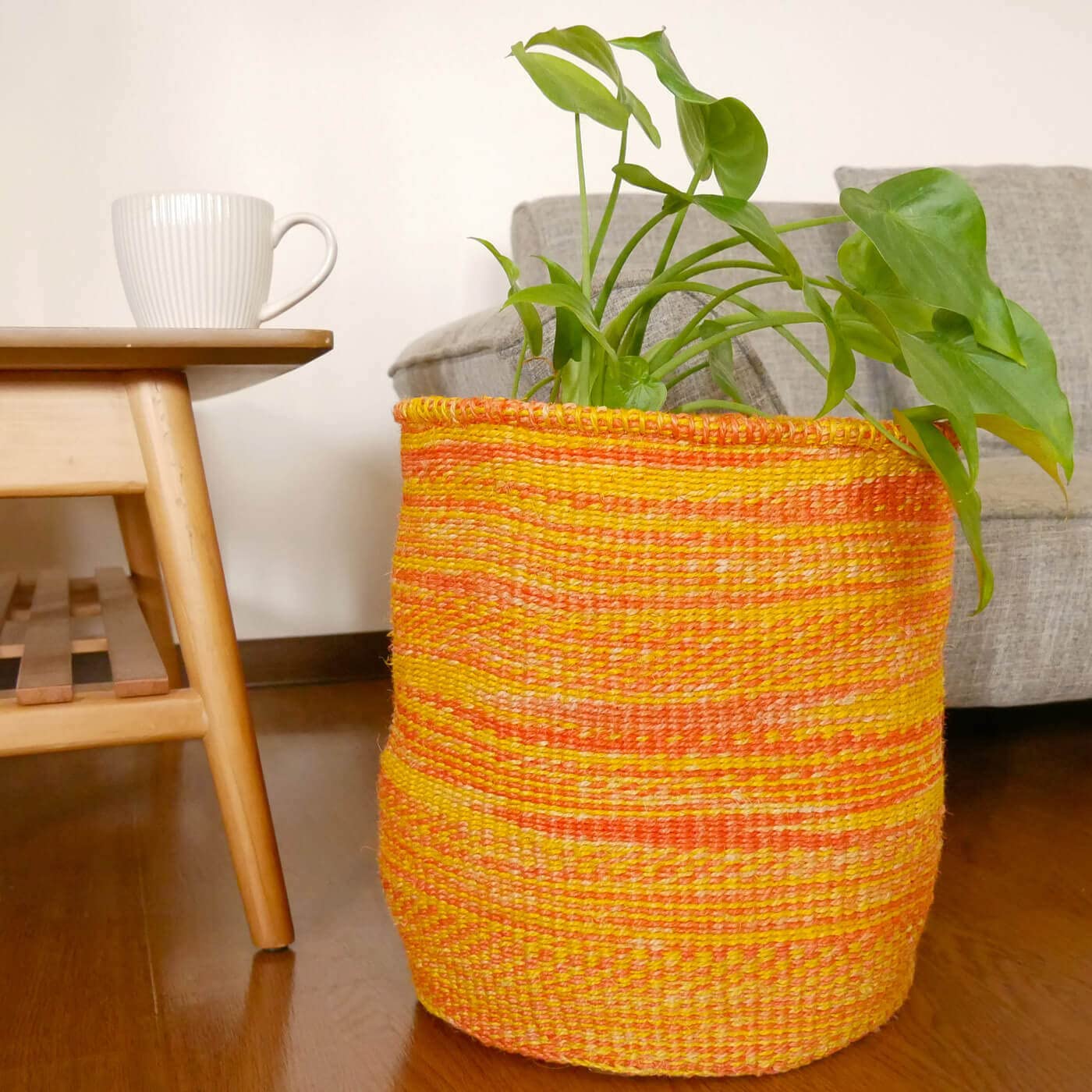 ORIKAGO かご L ? 30センチ 鉢カバー 籠 ゴミ箱 こども リビング 手作り ? マーブル ピンク・ナチュラル ｜ORIKAGO かご L － 鉢カバー 室内 籠 30センチ ゴミ箱 こども