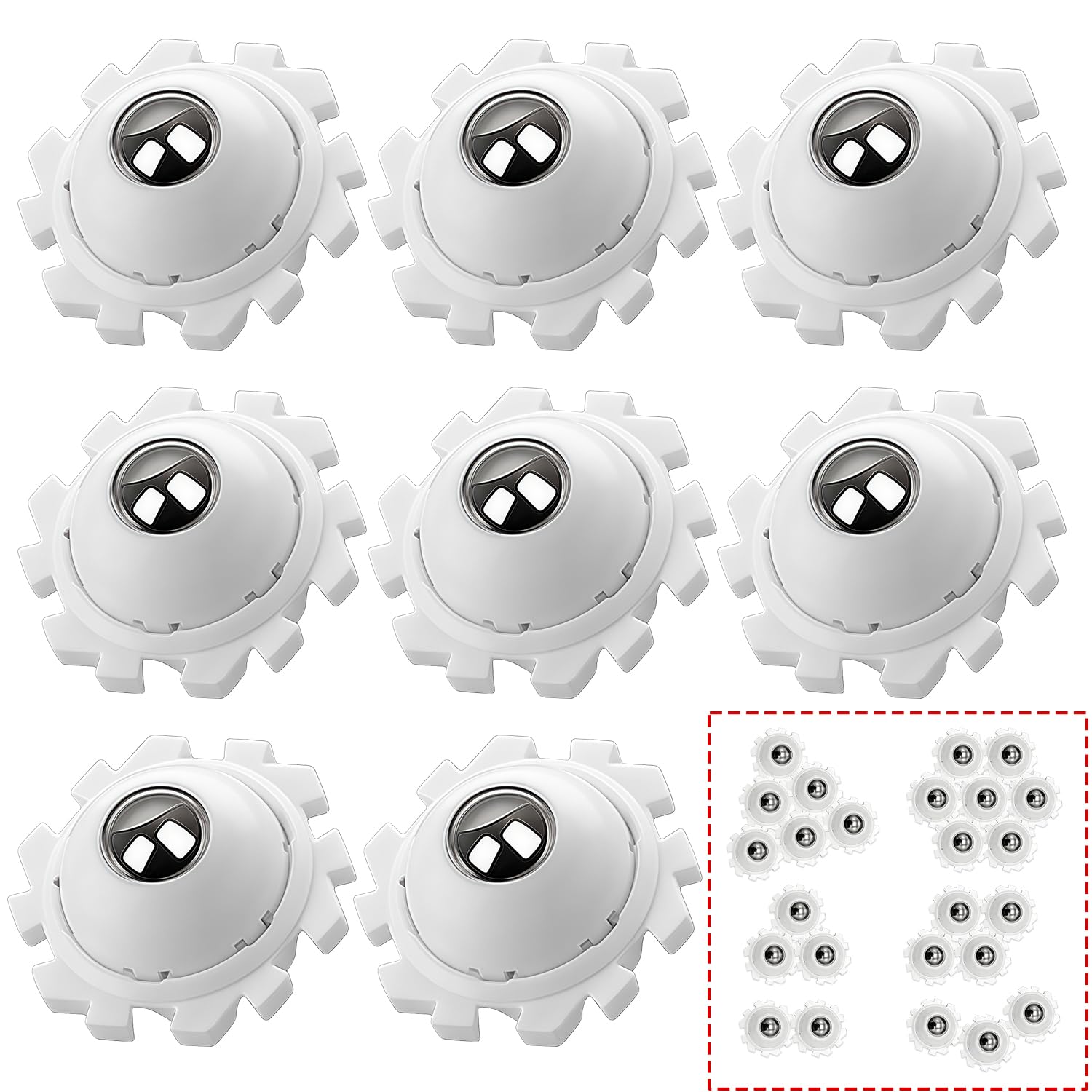 8 Pcs Self-Adhesive Small Caster Wheels Set, Heavy-Duty Castors for Lightweight Furniture & Cabinets, No-Slip Base Supports 50kg for Drawers & Side Tables (White)
