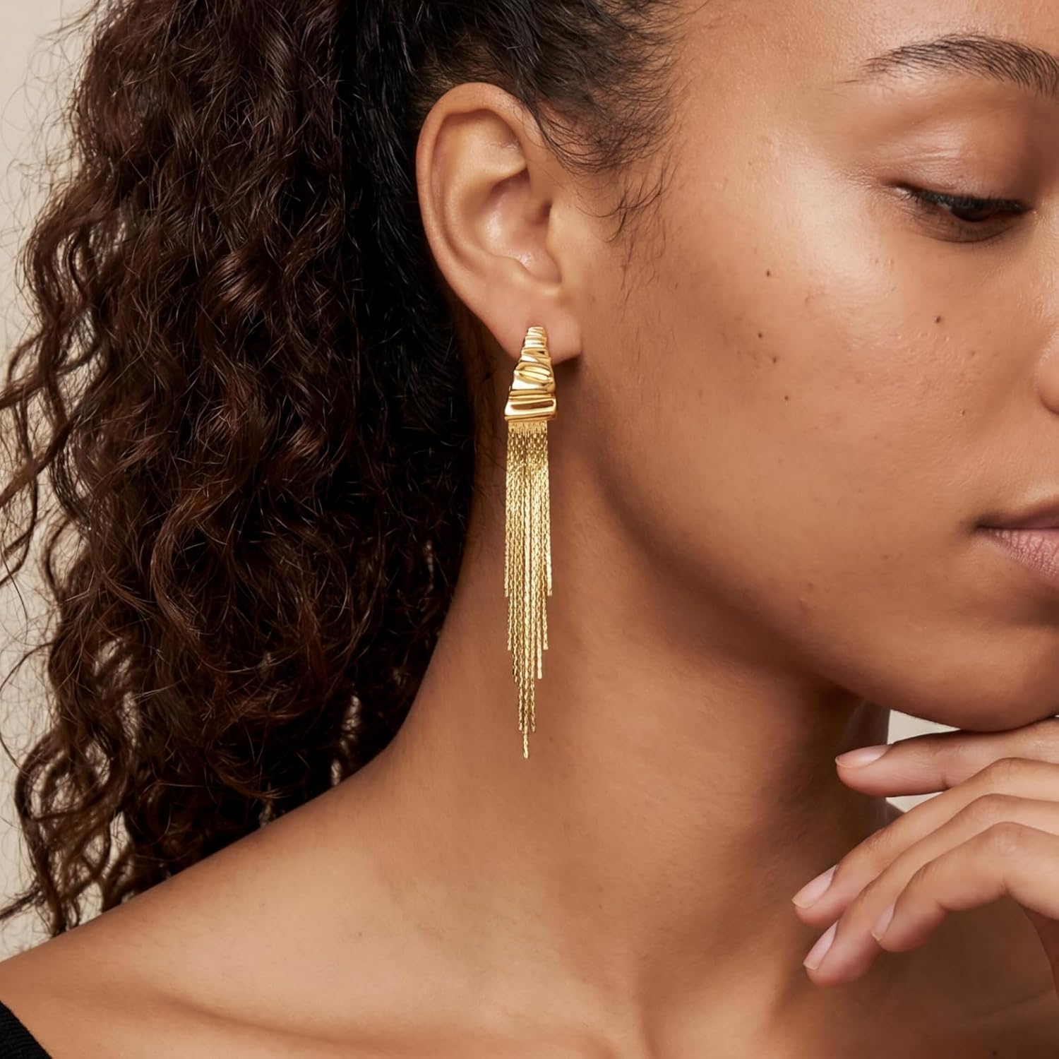 Gold Dangle Earrings for Women, Long Tassel Drop Chain Earrings, Women's Elegant Trendy Dainty Jewelry Gift - Image 3