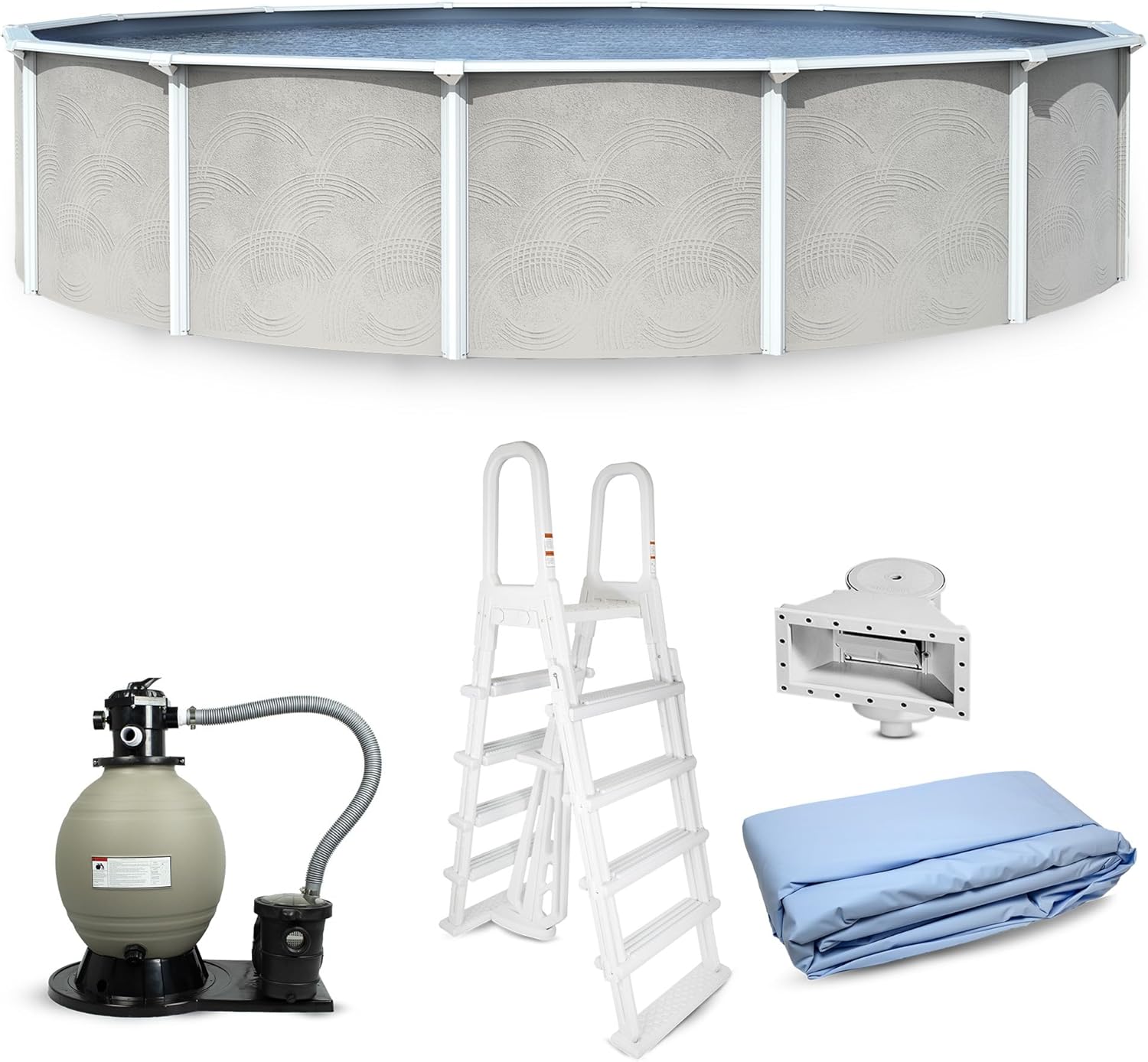 Blue Wave Belize 18x33-ft Oval 52-in Deep Hard Sided Steel Frame Above Ground Pool with 6-in Steel Top Seats, Dual-Speed Sand Filter System, Ladder, Skimmer & Liner – 13,500 Gallon Cap for Family Use