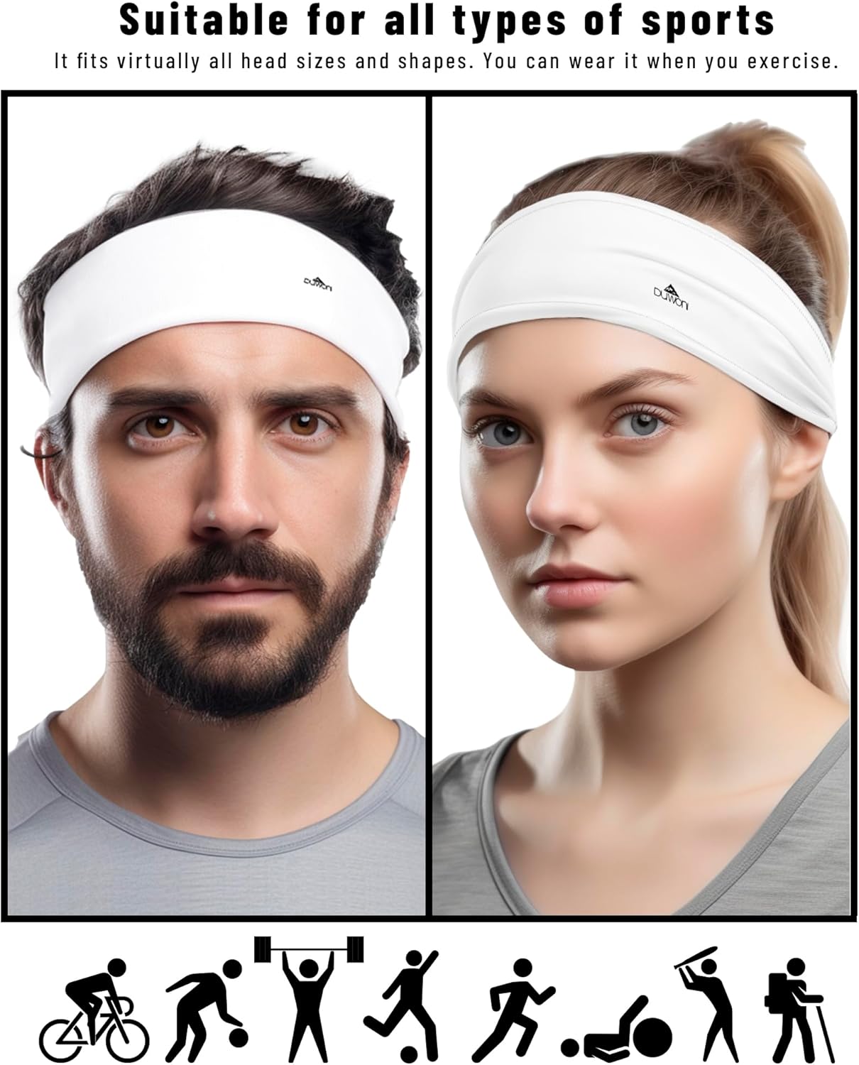 Duwonix Sports Headbands for Men, Moisture Wicking Workout Headband, Sweatband Headbands for Running,Cycling,Football,Yoga,Tennis,Hiking,Hairband for Women and Men - Image 5