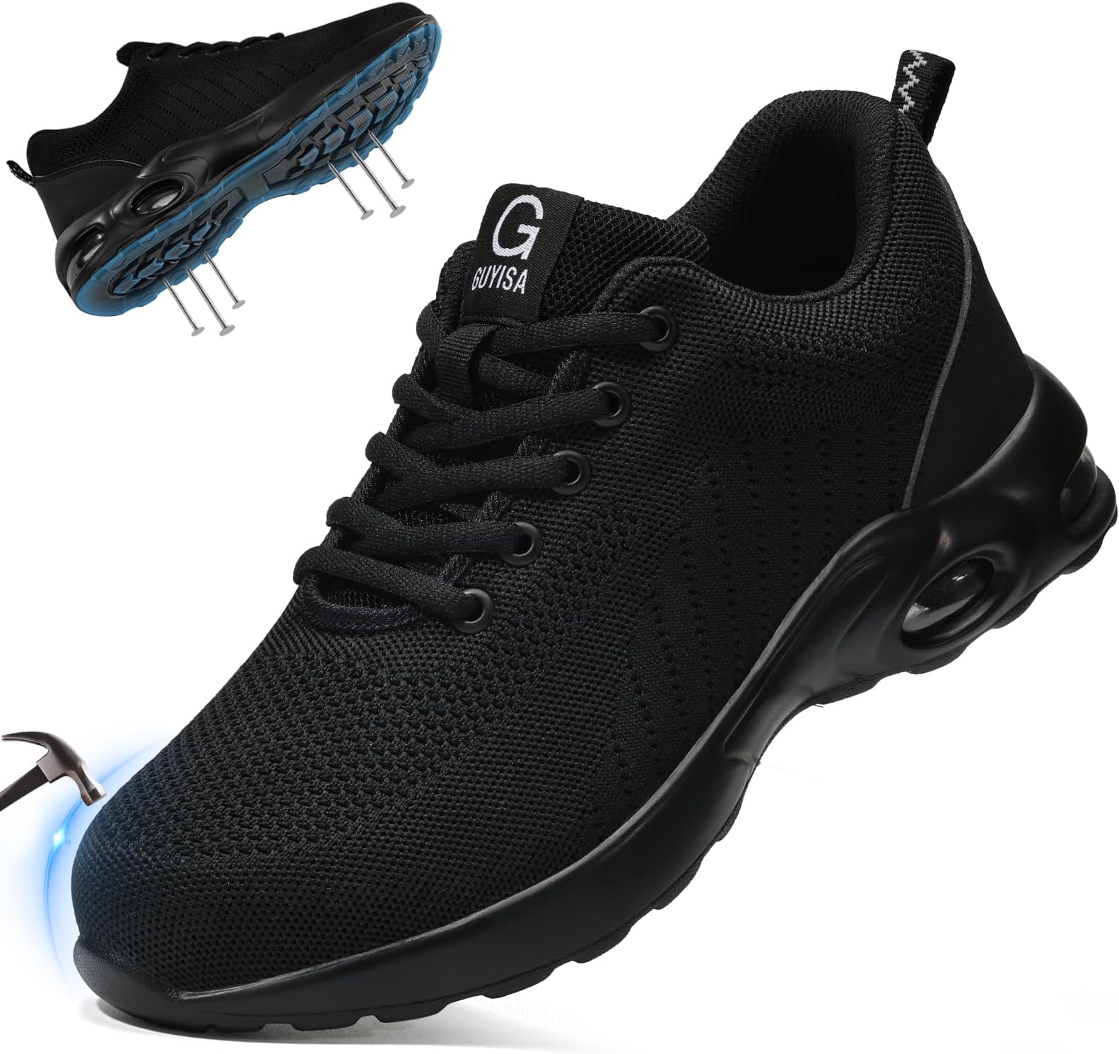 GLANOUDUN Steel Toe Shoes for Men Lightweight Safety Toe Work Shoes Black | Anti Impact Toe Cap, Puncture Resistant, Wear resistant, Comfortable, Cushioned, Breathable, Construction Warehouse Logistics