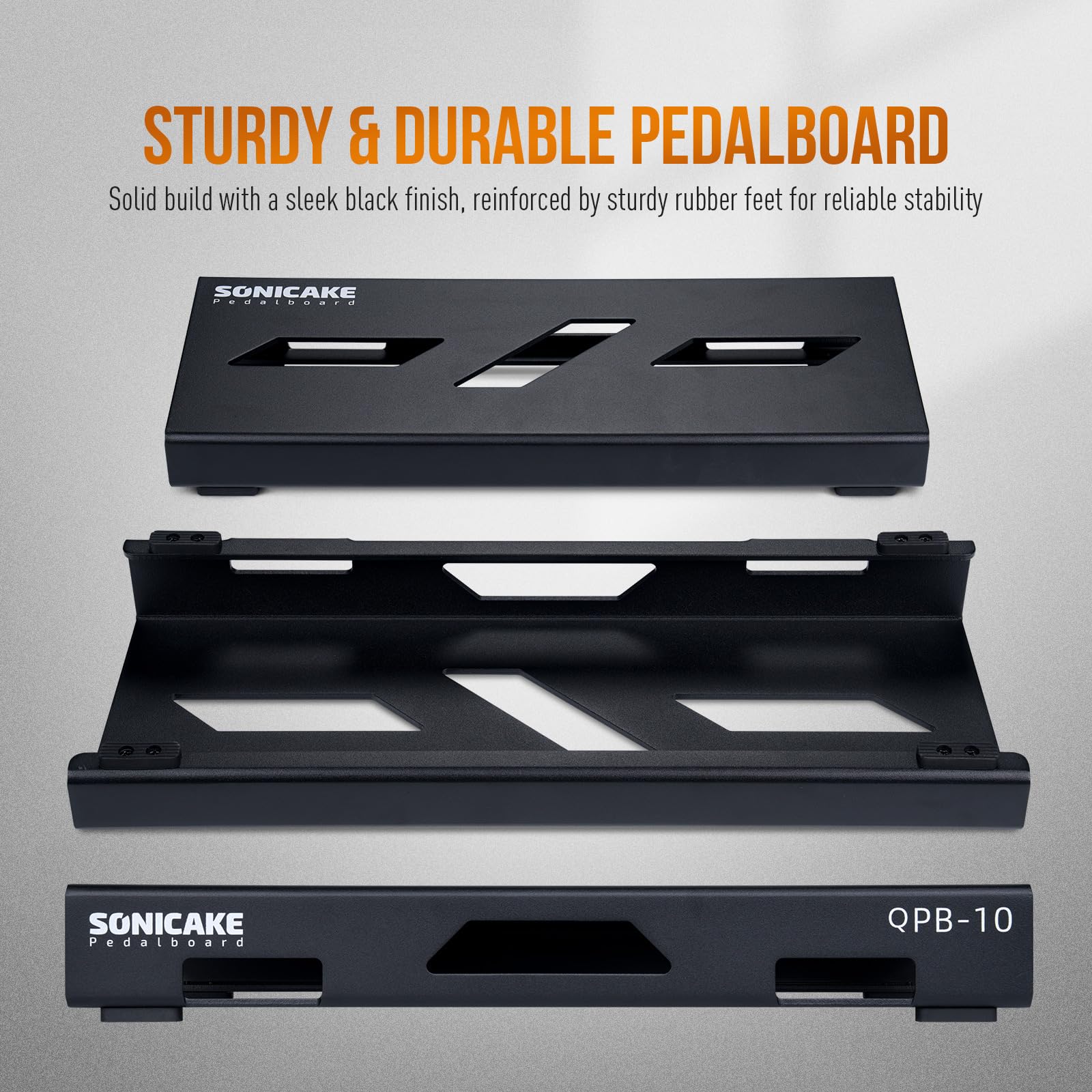 SONICAKE Pedalera Mini para Guitarra de Aleación de Aluminio 36 x 14.5 x 5 cm, Cinta para Pedales, Bridas y Cables de Conexión Negro QPB-10