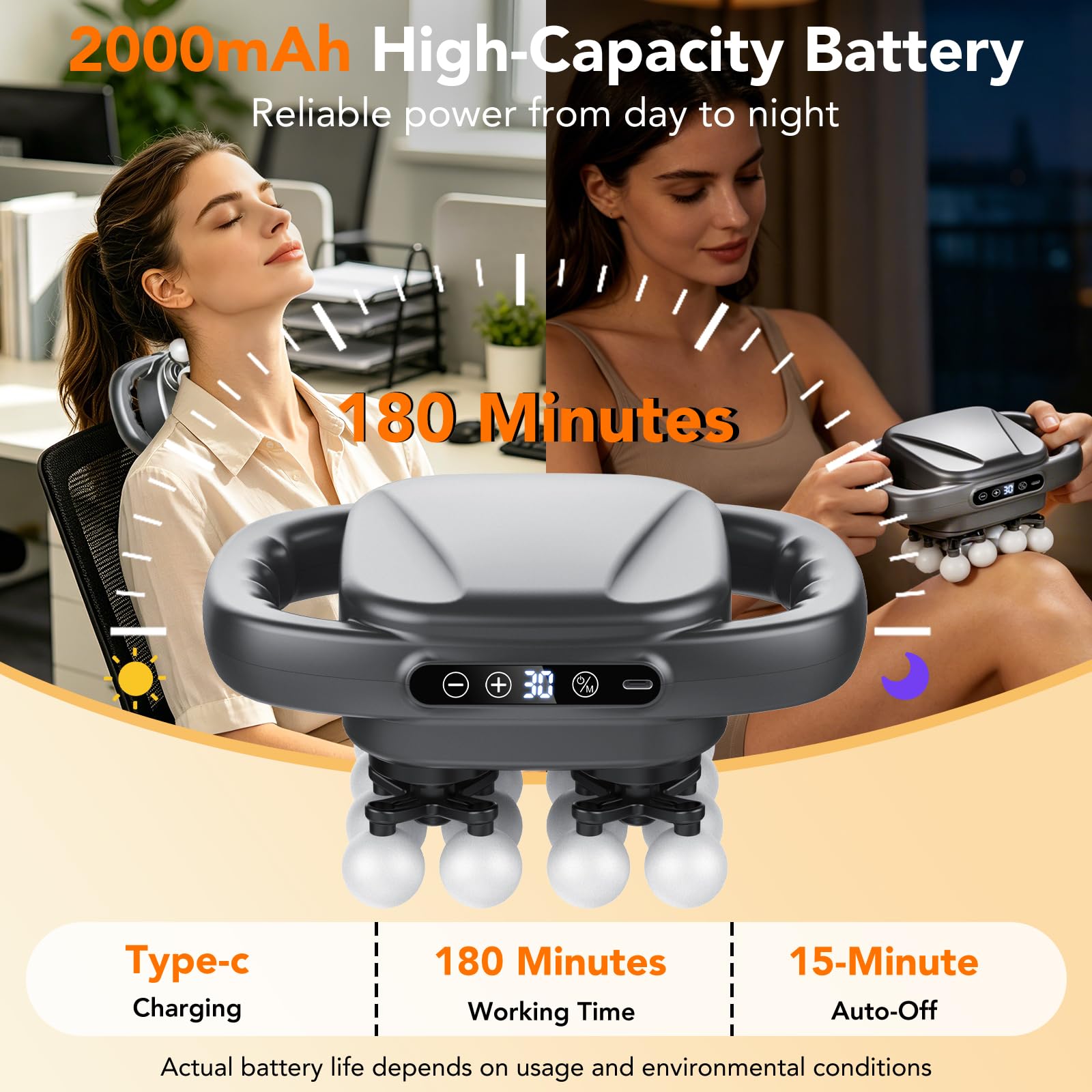 Pistola de Masaje Muscular de 16 Cabezales, Masajeador Cervical y Espalda, 3 Modos y 30 Velocidades, Capacidad de 2000mAh, Alivia la Fatiga Muscular, Masajeador de Percusión para Pies Cuello Piernas - 4