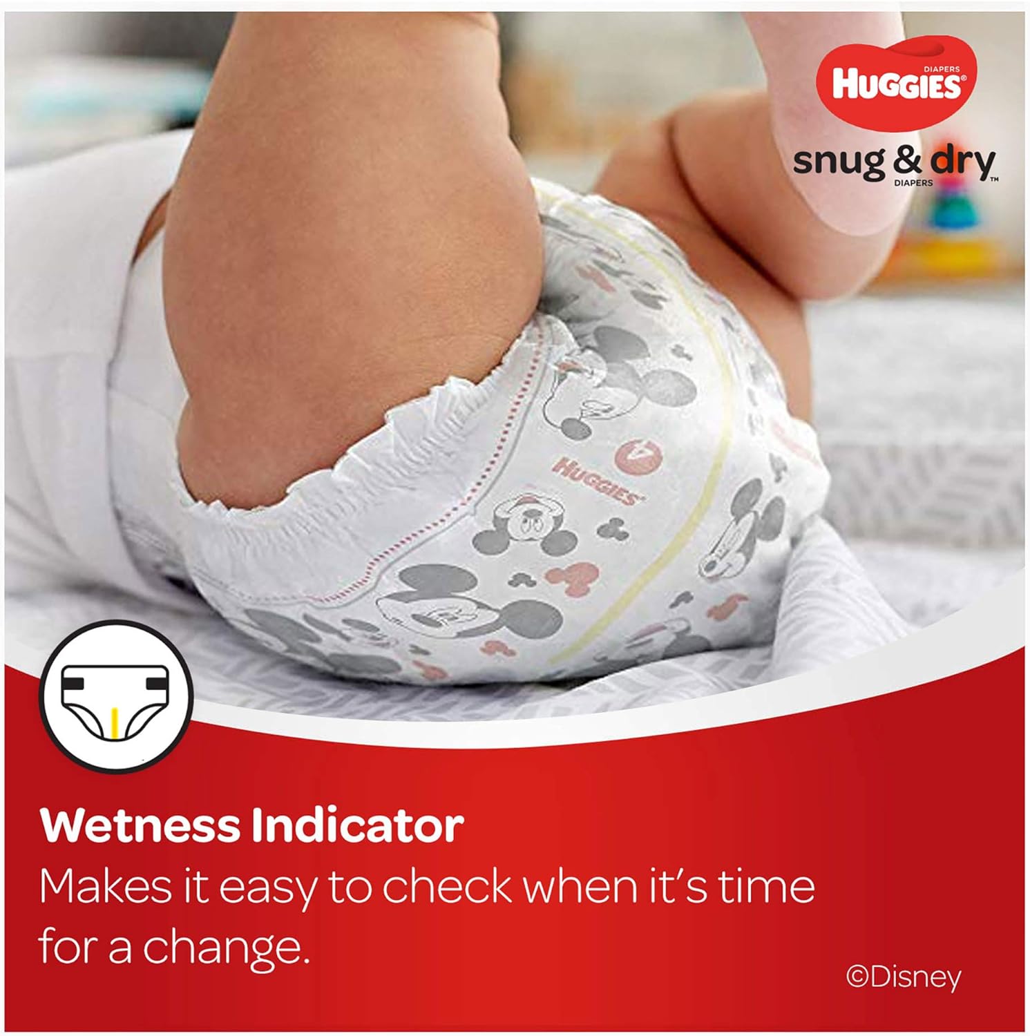 Huggies Snug & Dry Baby Diapers, Size 4, 100 Count, 22-37 lb (10-17 kg), Up to 12 Hrs Protection, Disney Mickey Mouse Designs