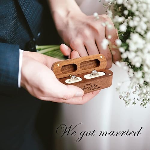 Miniatura 4 de Caja de anillo para propuesta y caja de anillo de compromiso y caja de anillo para ceremonia de boda, caja portadora de anillos para 2 ranuras, caja