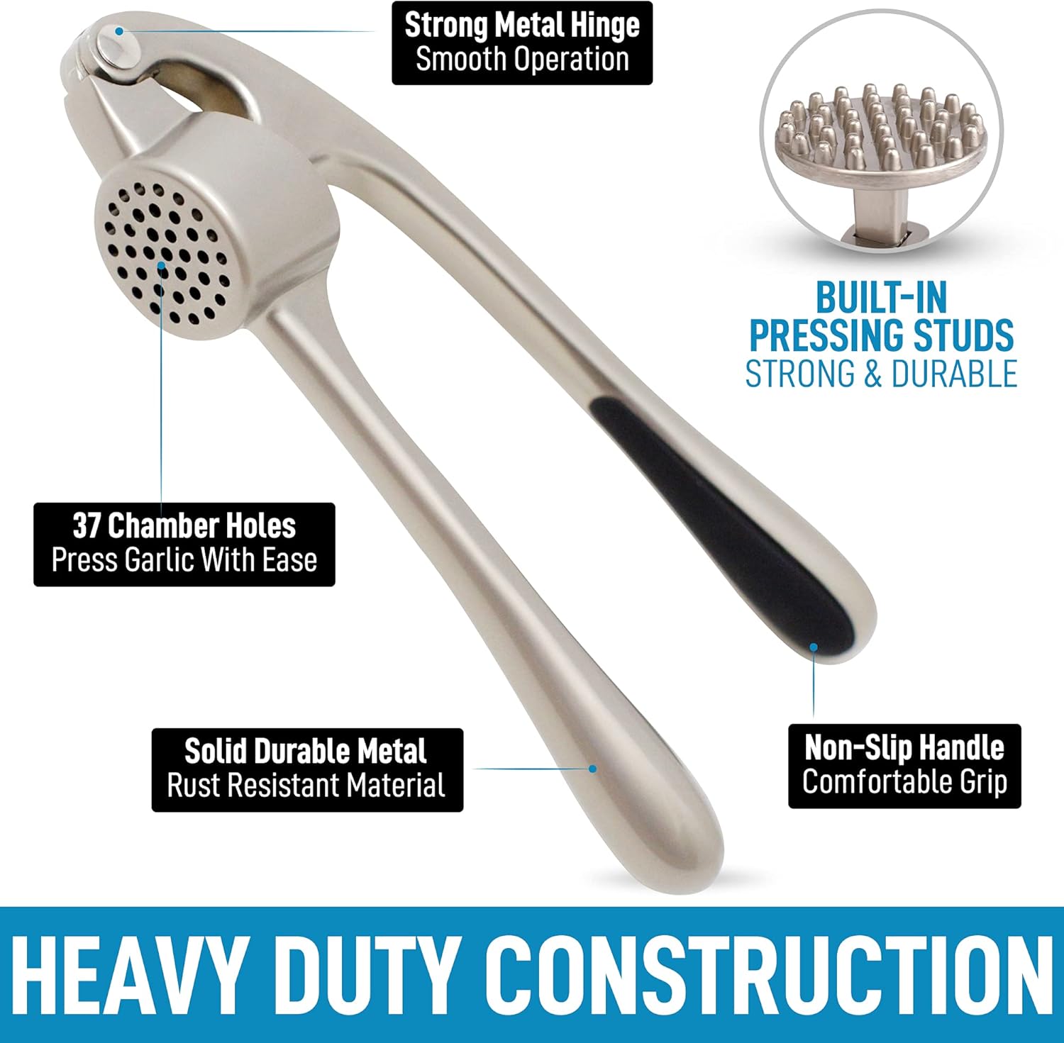 Premium Garlic Press with Soft Easy-Squeeze Ergonomic Handle, Sturdy Design Extracts More Garlic Paste Per Clove, Garlic Crusher for Nuts & Seeds, Professional Garlic Mincer & Ginger Press - by Zulay: Home & Kitchen