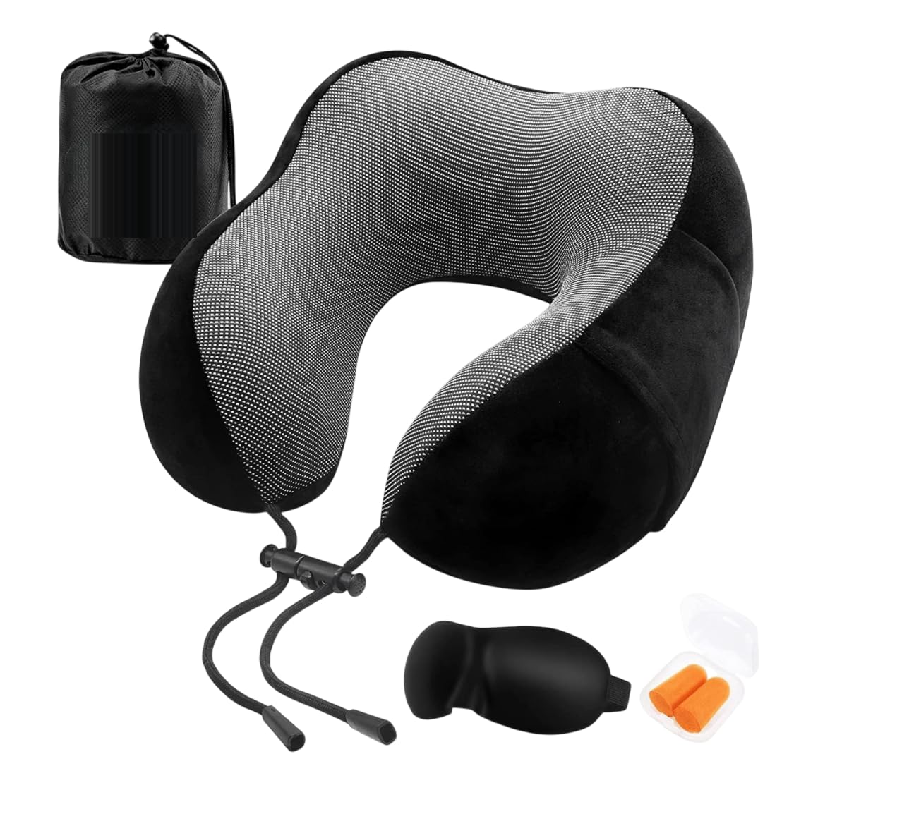 Amazon Brand - Solimo Solimo Memory Foam Travel Neck Pillow Set with Eye Mask & Ear Plugs | Ergonomic Neck Support for Pain Relief | Ideal for Flights, Cars & Travel | Soft Velvet Black-picture-26