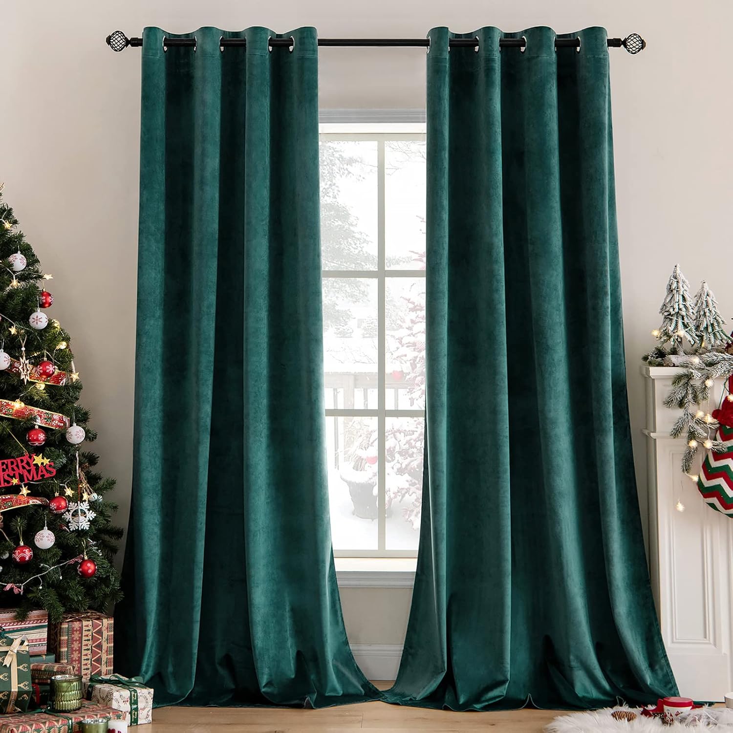 MIULEE 2 Panels Christmas Velvet Curtains for Room Darkening Blackout ...