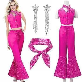 AYYOHON Cowgirl Costume 70s 80s Hippie Disco Outfits Pink Vest Top Flare Pant Halloween Margot Robbie Cosplay For Women 3XL, Rosy