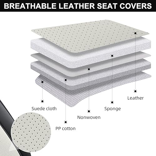 Miniatura 4 de Fundas de asiento de automóvil, par de fundas de asiento delantero de cuero transpirable con reposacabezas, funda universal de asiento de vehículo